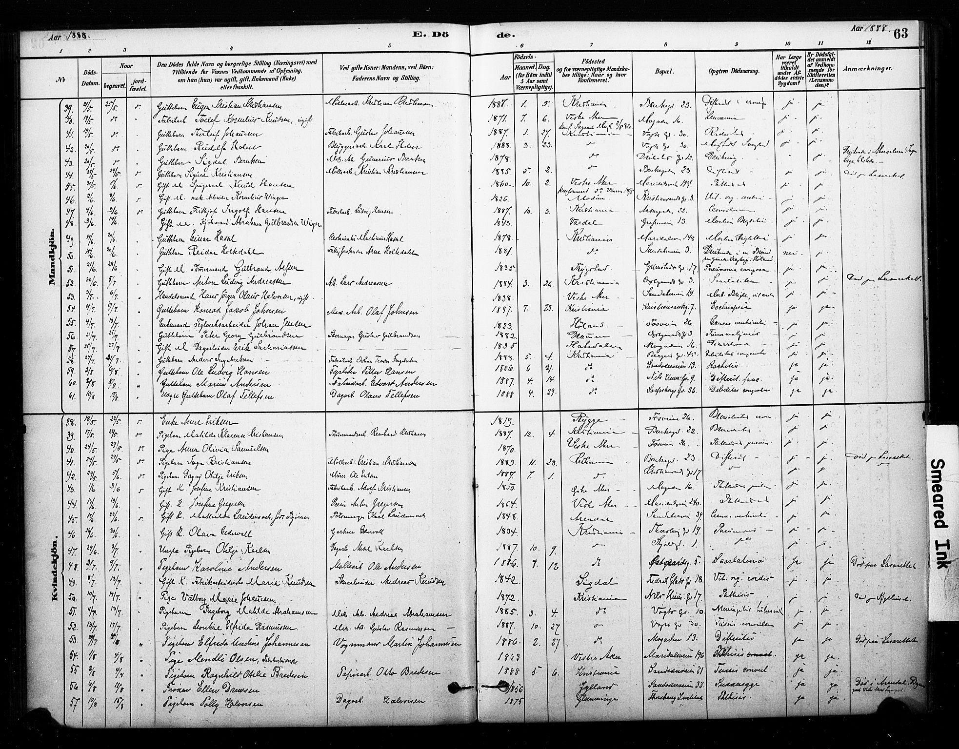 Sagene prestekontor Kirkebøker, SAO/A-10796/F/L0003: Parish register (official) no. 3, 1880-1922, p. 63