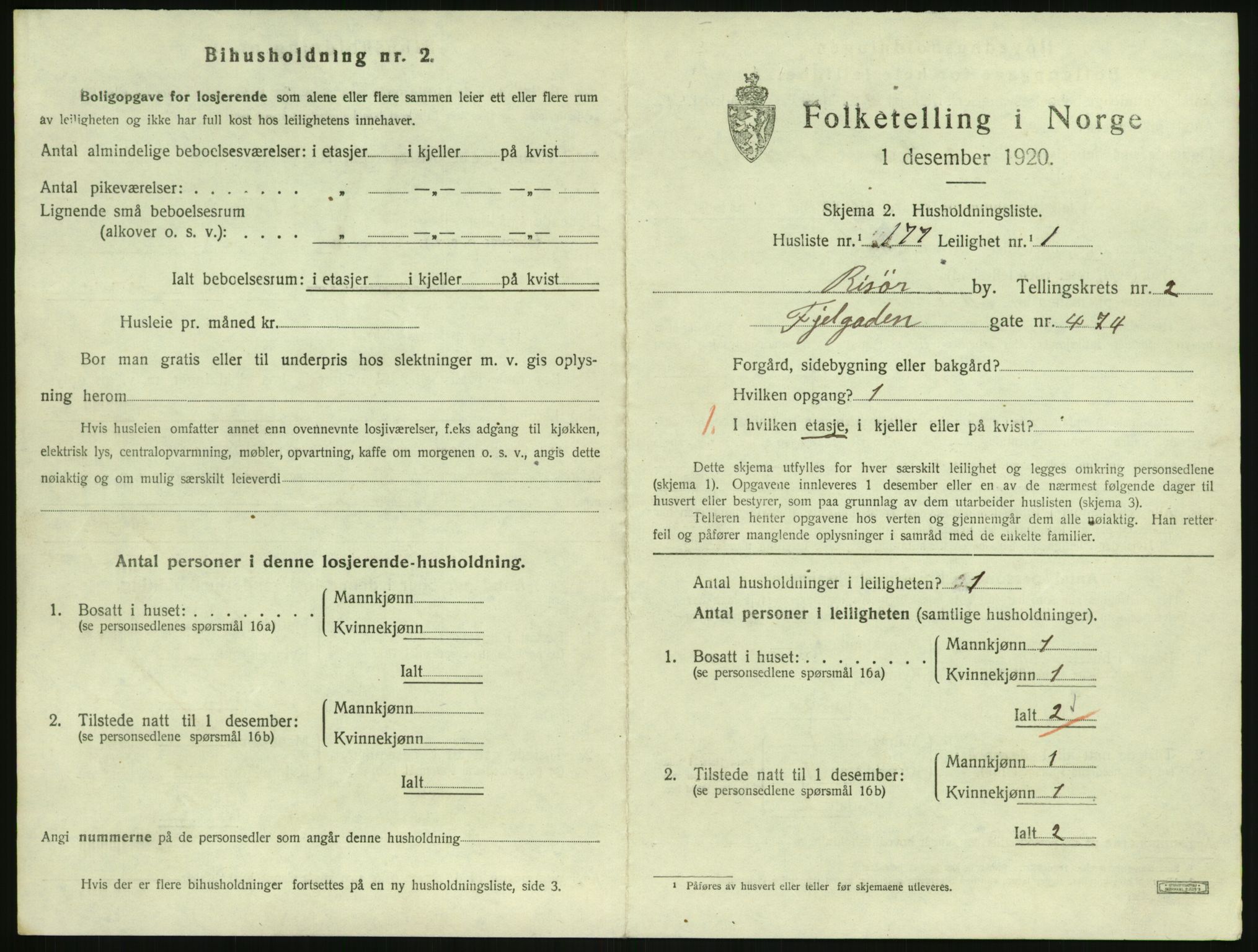 SAK, 1920 census for Risør, 1920, p. 2455