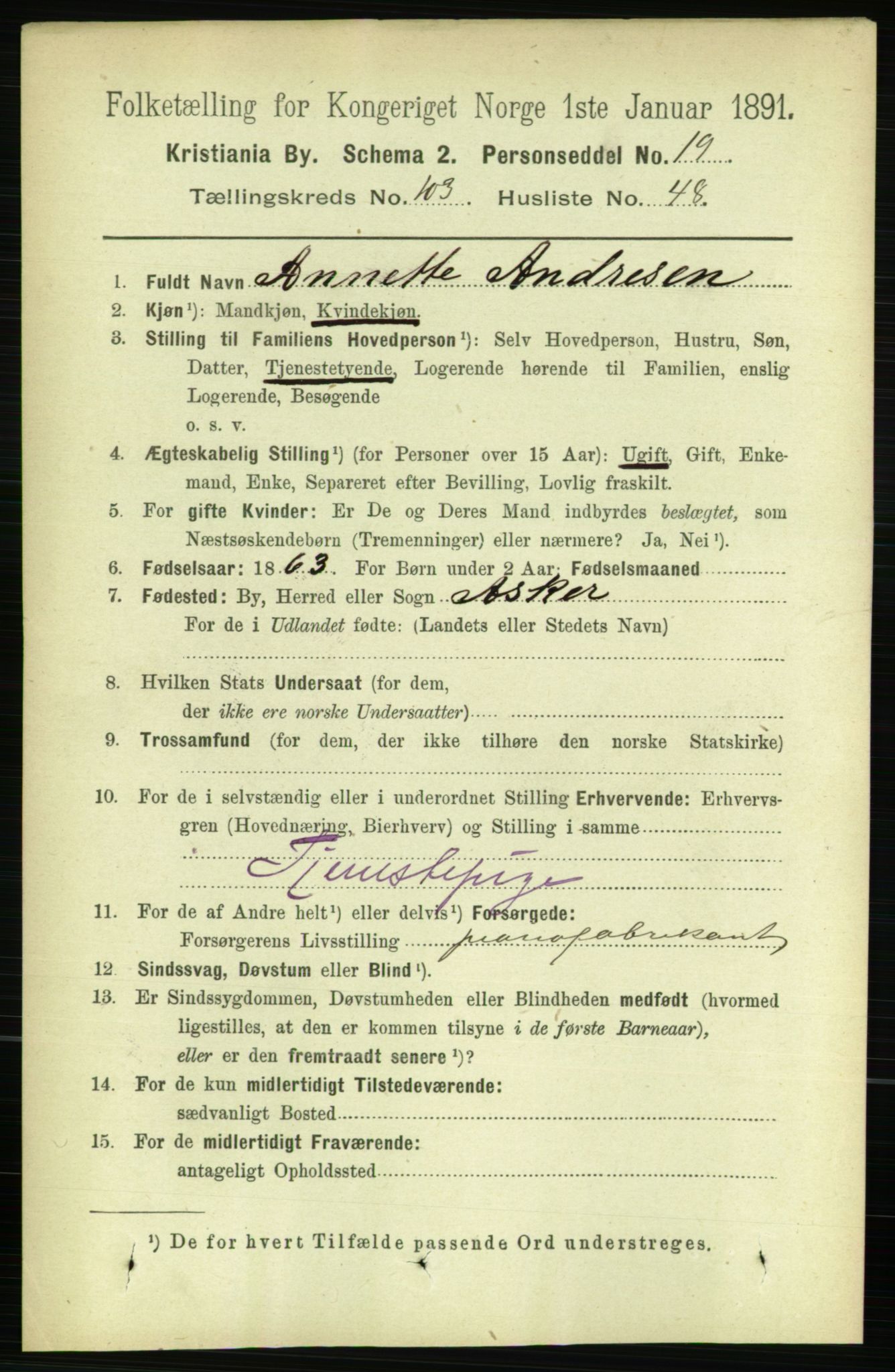 RA, 1891 census for 0301 Kristiania, 1891, p. 52184