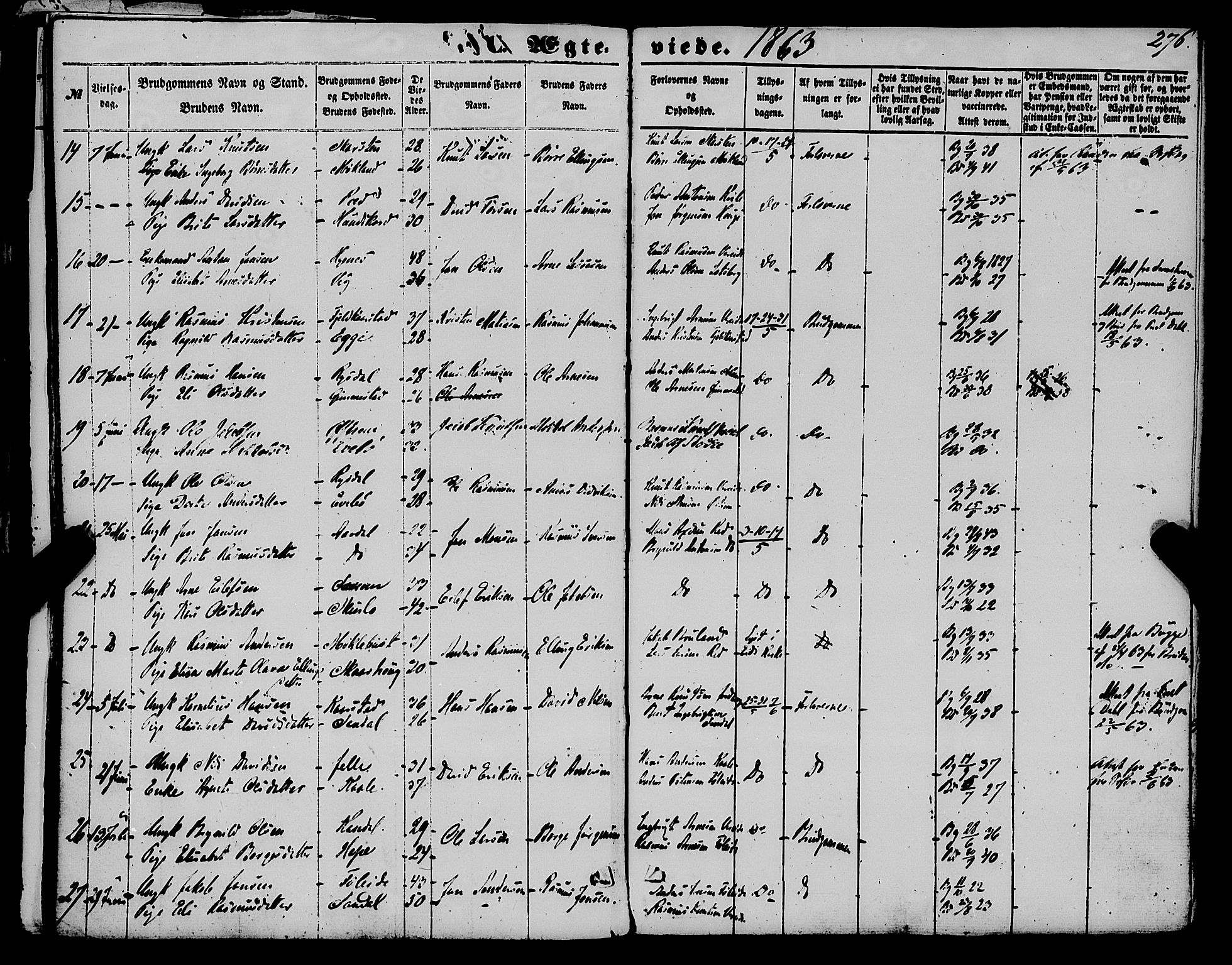 Gloppen sokneprestembete, AV/SAB-A-80101/H/Haa/Haaa/L0009: Parish register (official) no. A 9, 1855-1870, p. 276