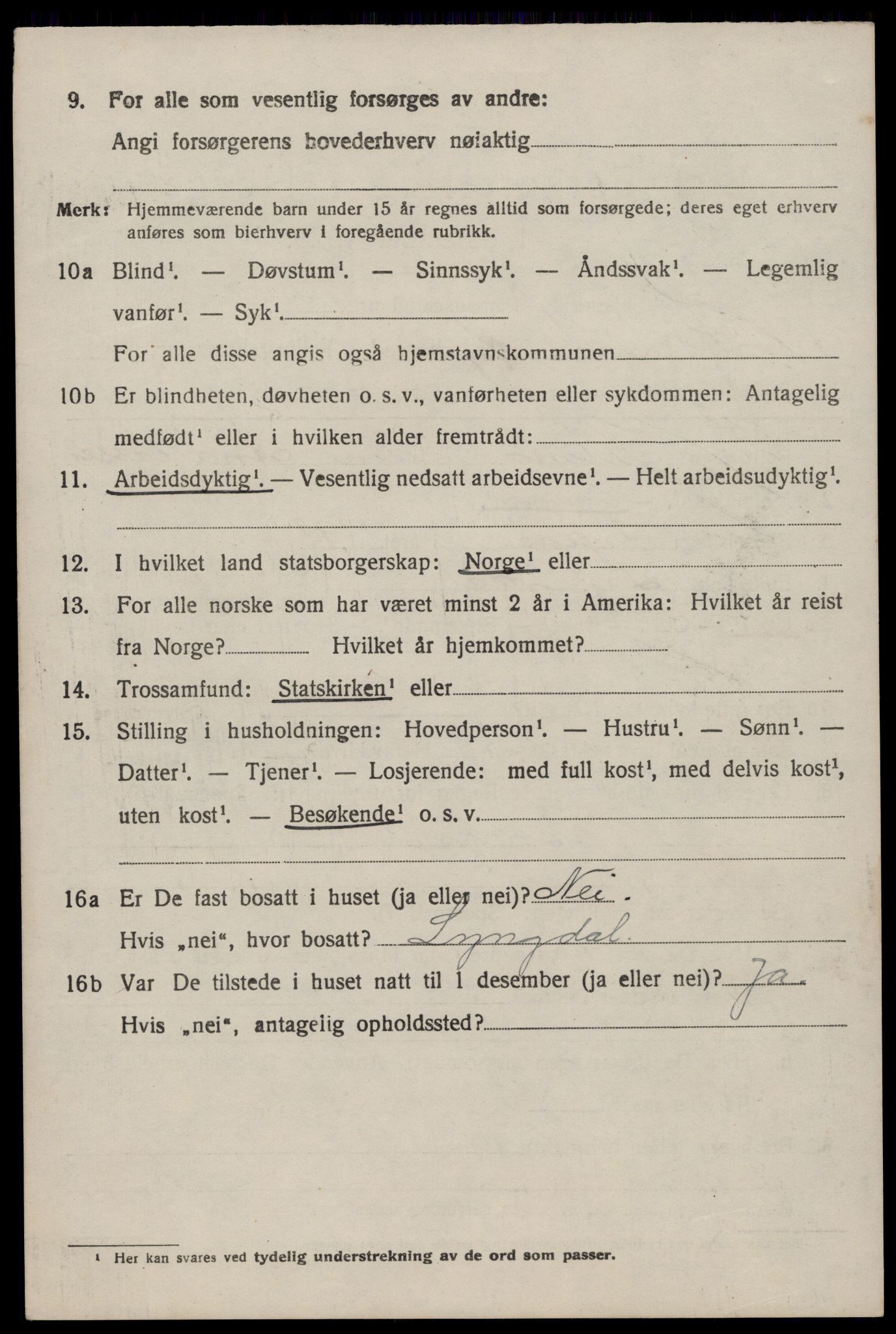 SAST, 1920 census for Sokndal, 1920, p. 3242