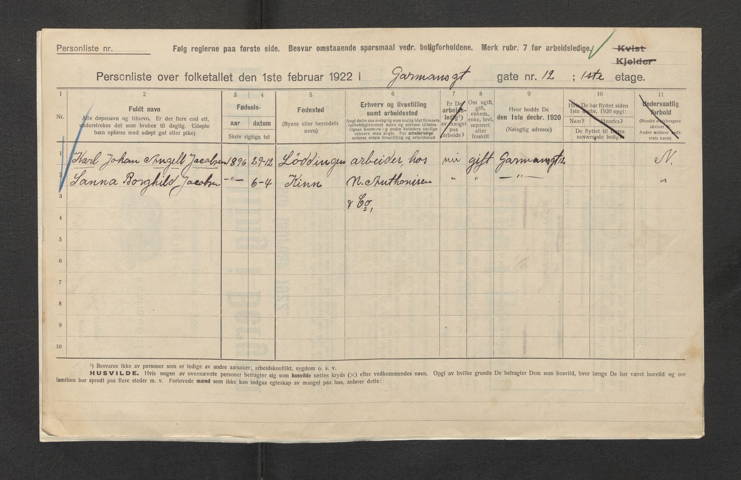 SAB, Municipal Census 1922 for Bergen, 1922, p. 10373