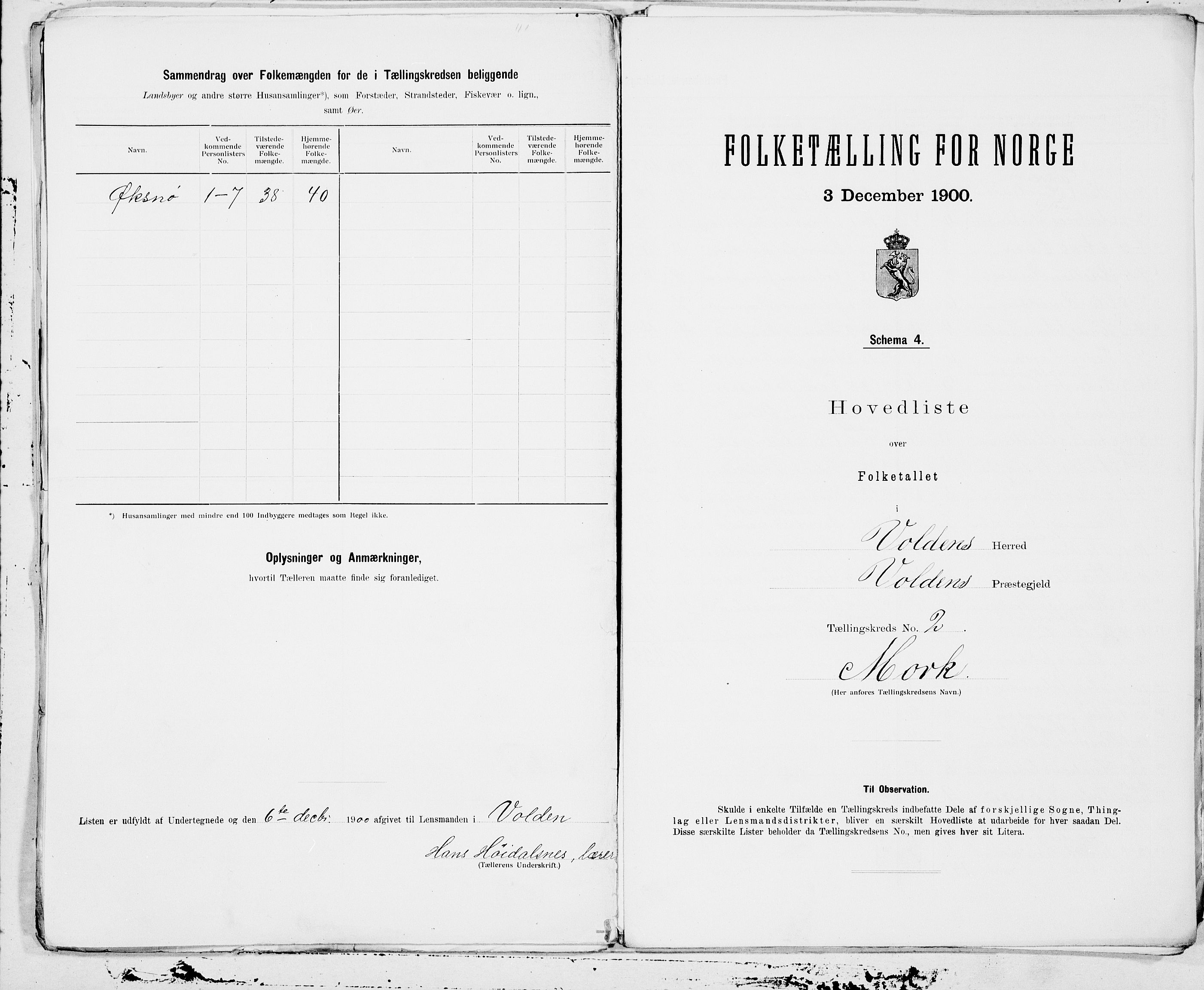 SAT, 1900 census for Volda, 1900, p. 4