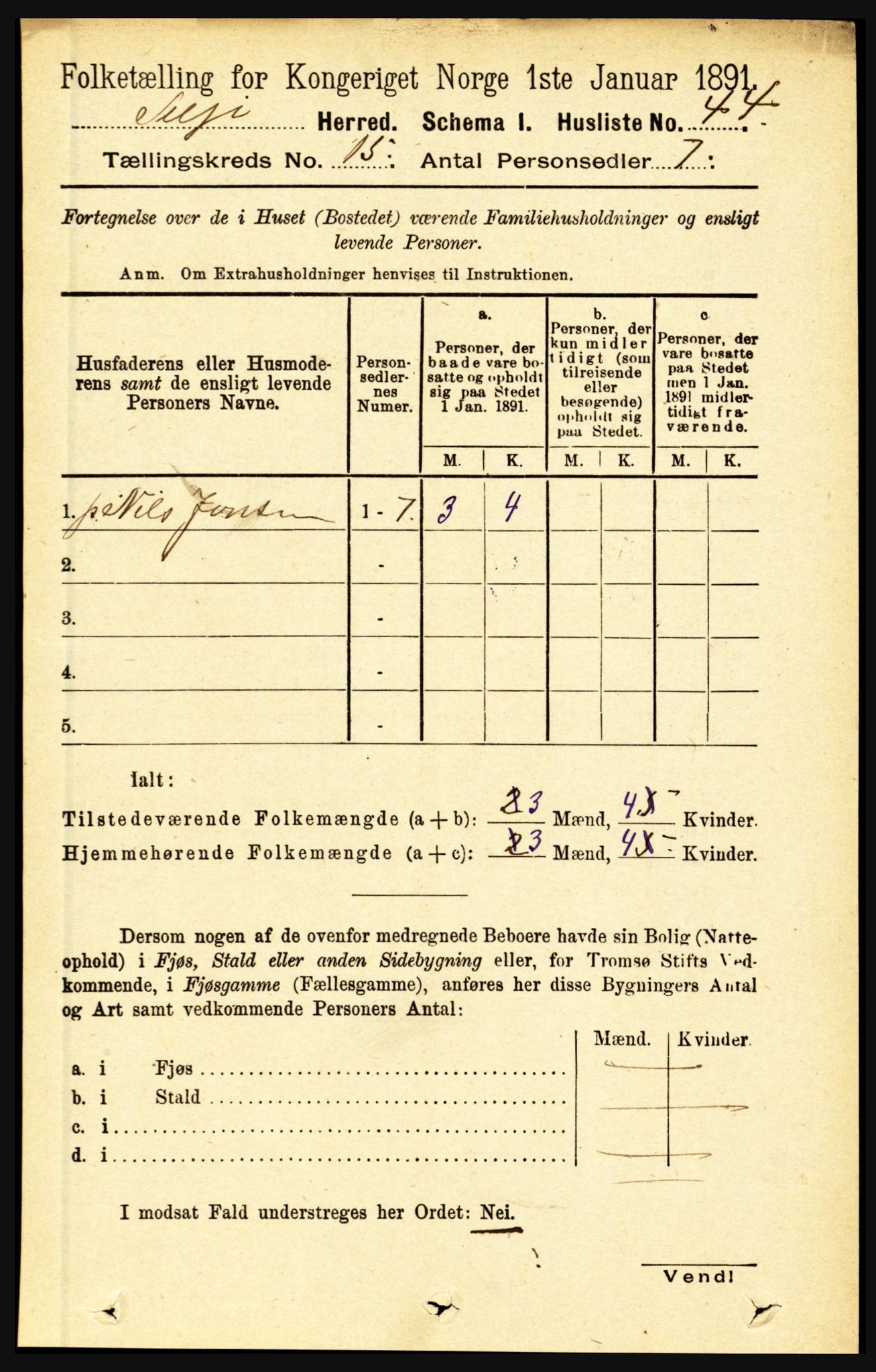 RA, 1891 census for 1441 Selje, 1891, p. 4687