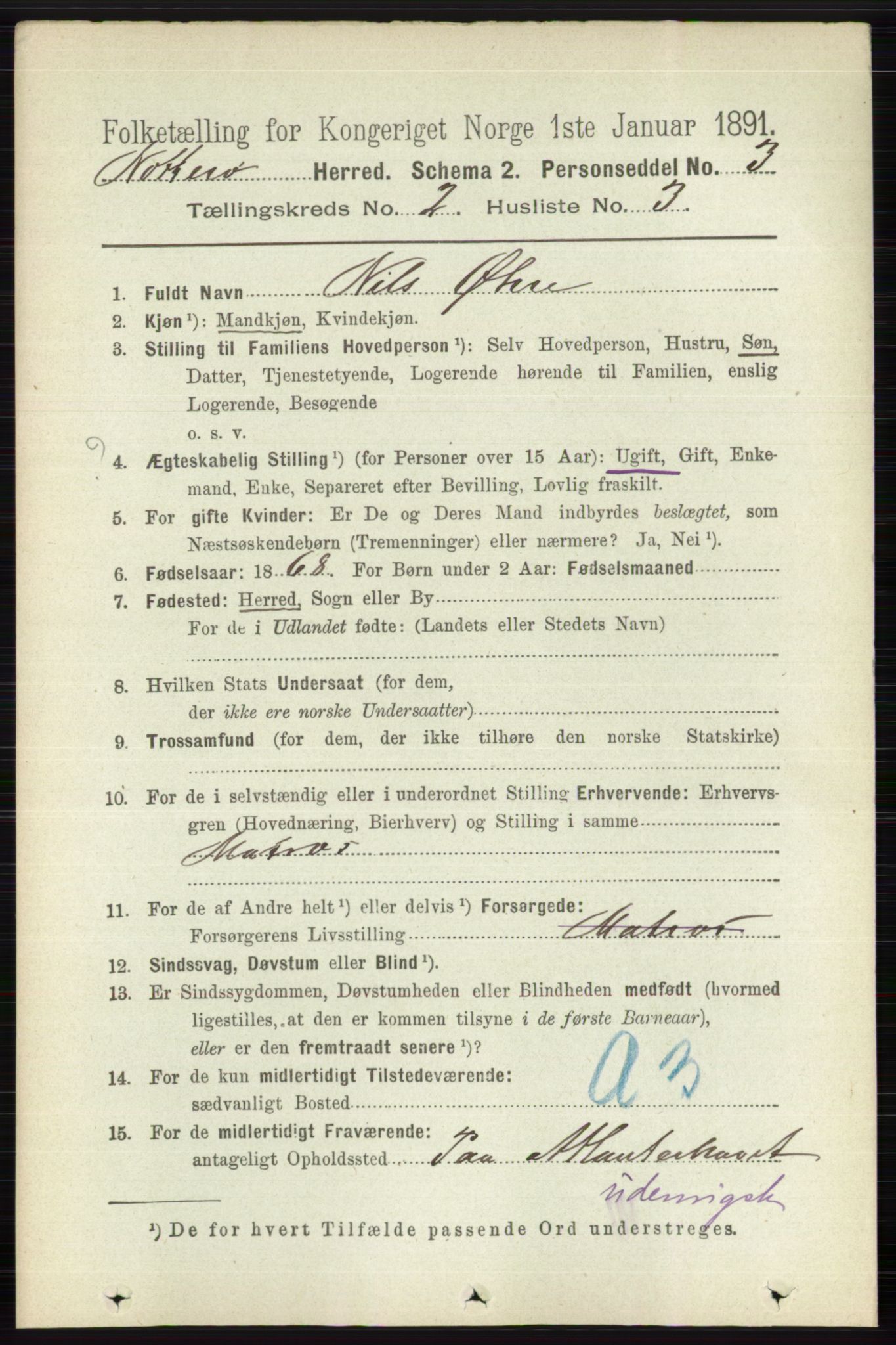 RA, 1891 census for 0722 Nøtterøy, 1891, p. 858