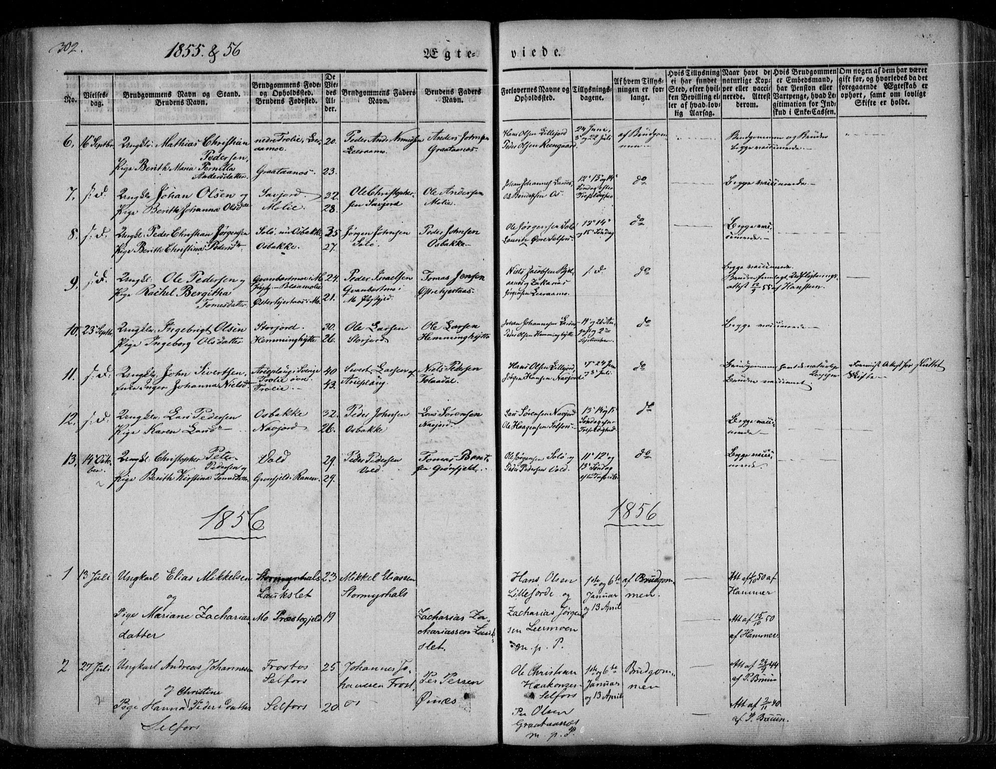 Ministerialprotokoller, klokkerbøker og fødselsregistre - Nordland, AV/SAT-A-1459/846/L0644: Parish register (official) no. 846A02, 1837-1872, p. 302