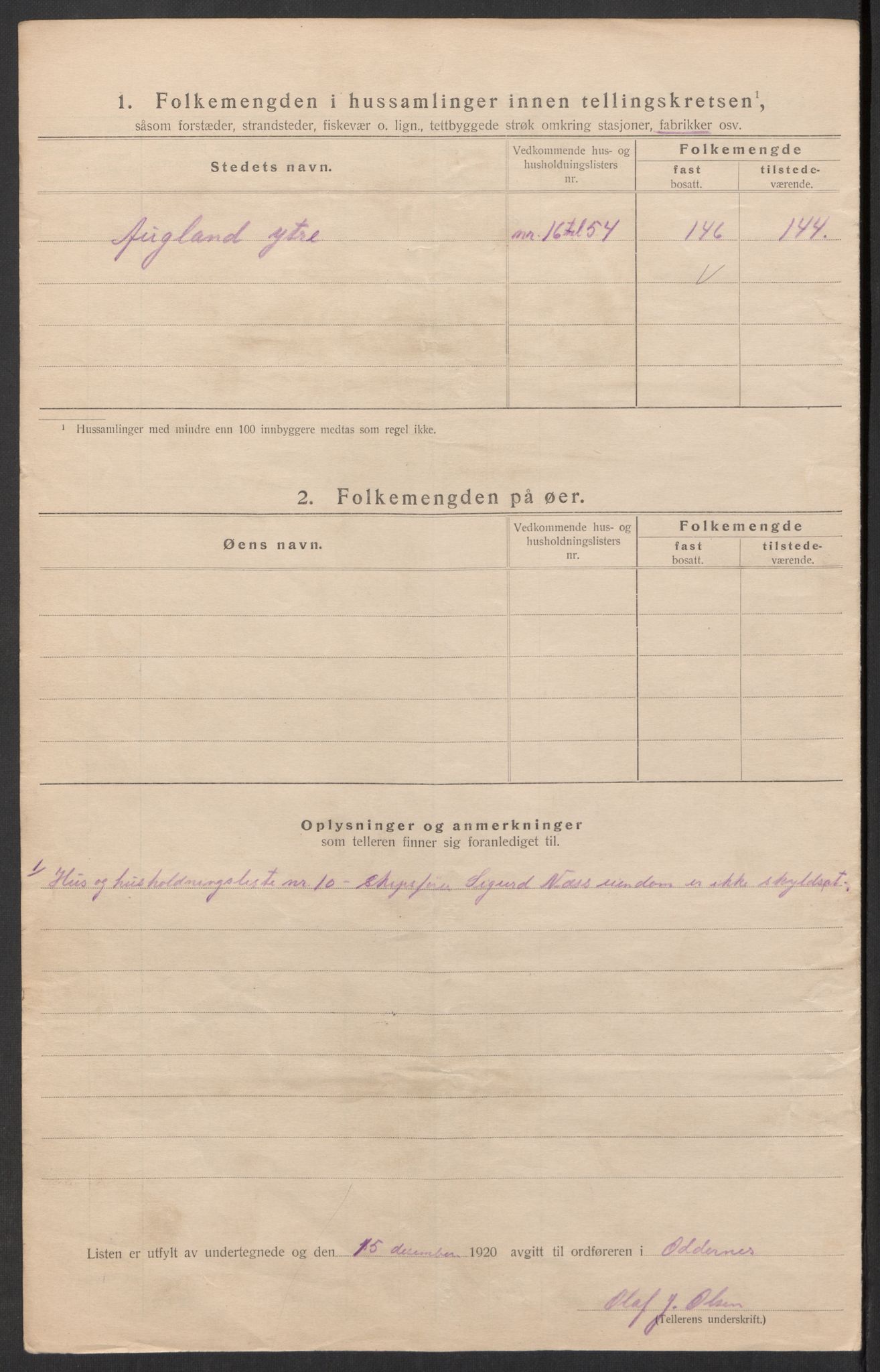 SAK, 1920 census for Oddernes, 1920, p. 30