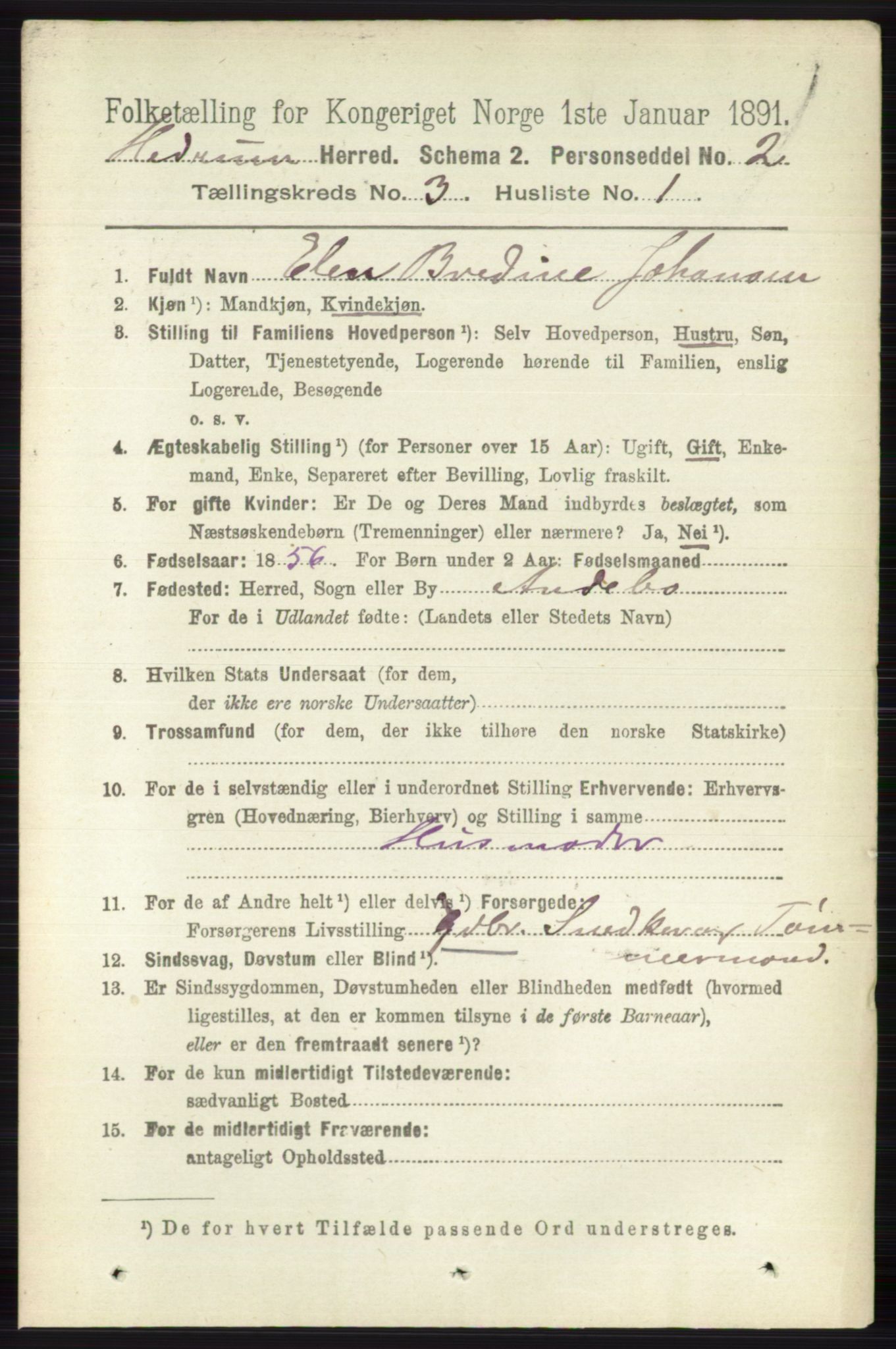 RA, 1891 census for 0727 Hedrum, 1891, p. 982