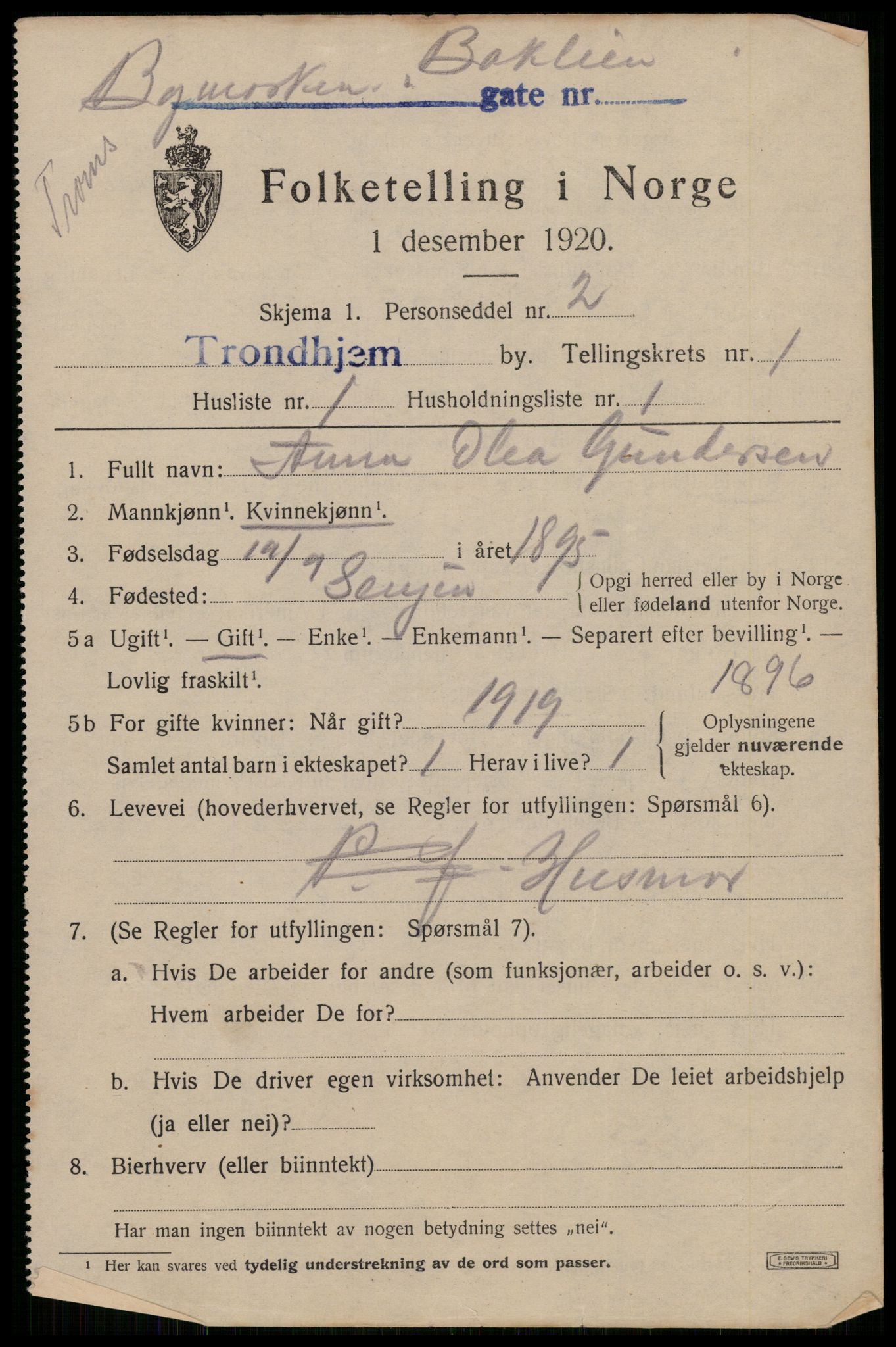 SAT, 1920 census for Trondheim, 1920, p. 32690