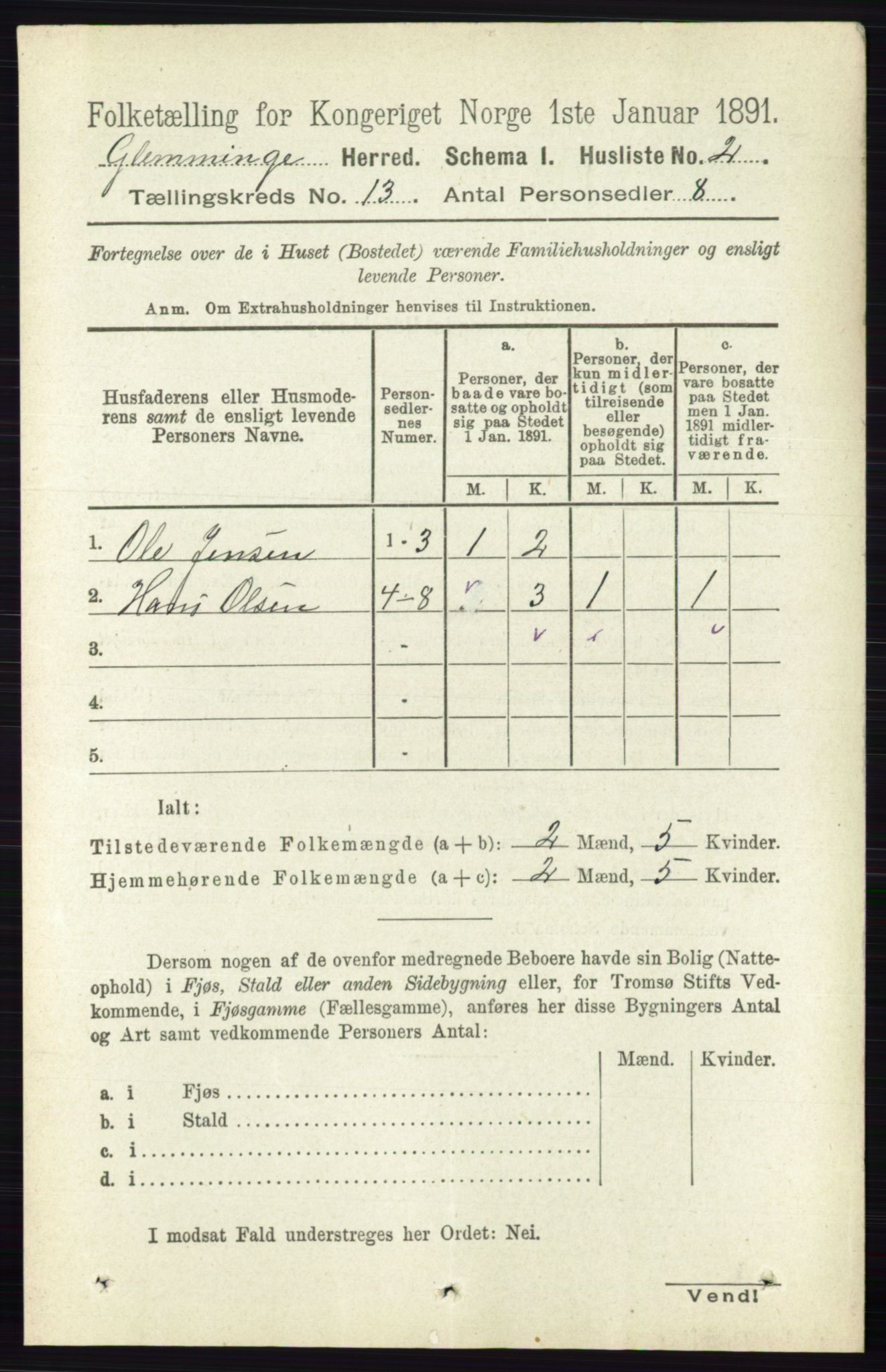 RA, 1891 census for 0132 Glemmen, 1891, p. 11067