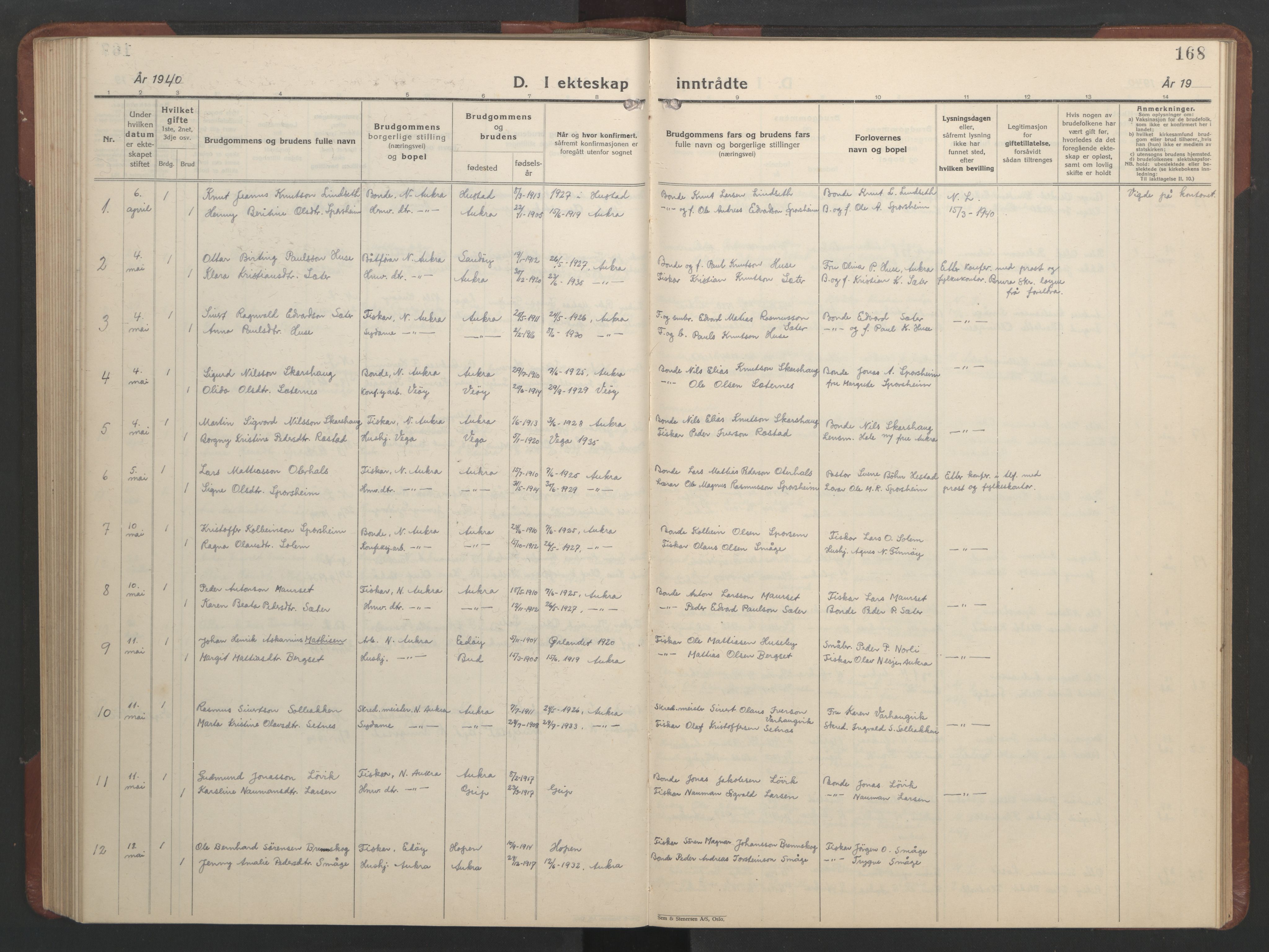 Ministerialprotokoller, klokkerbøker og fødselsregistre - Møre og Romsdal, SAT/A-1454/560/L0726: Parish register (copy) no. 560C03, 1928-1952, p. 168