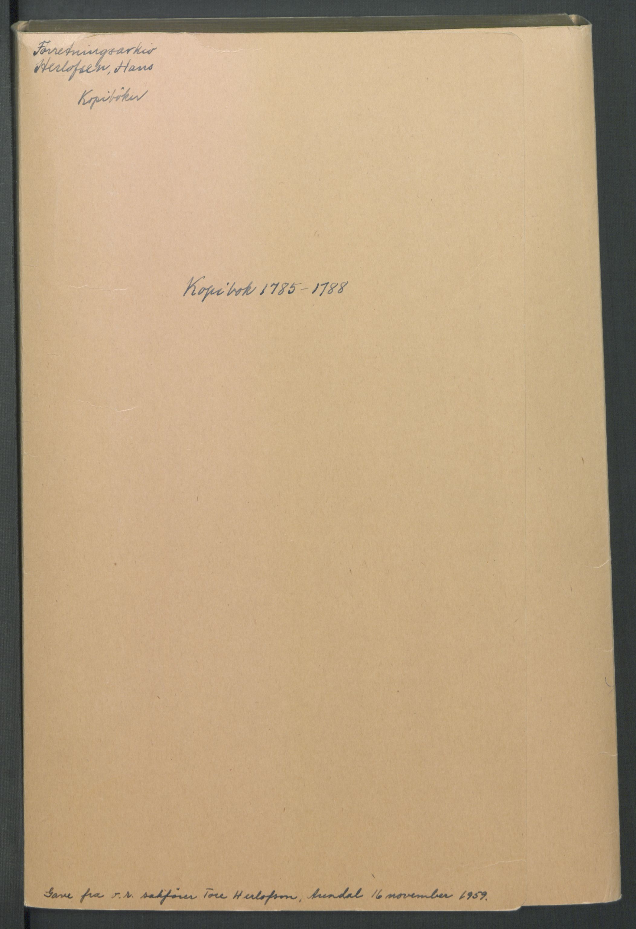 Samling av forretningsarkiv. A-Å, AAKS/PA-1060/F/Fa/L0125: Herlofson,Hans. Kopibok, 1785-1788, p. 2