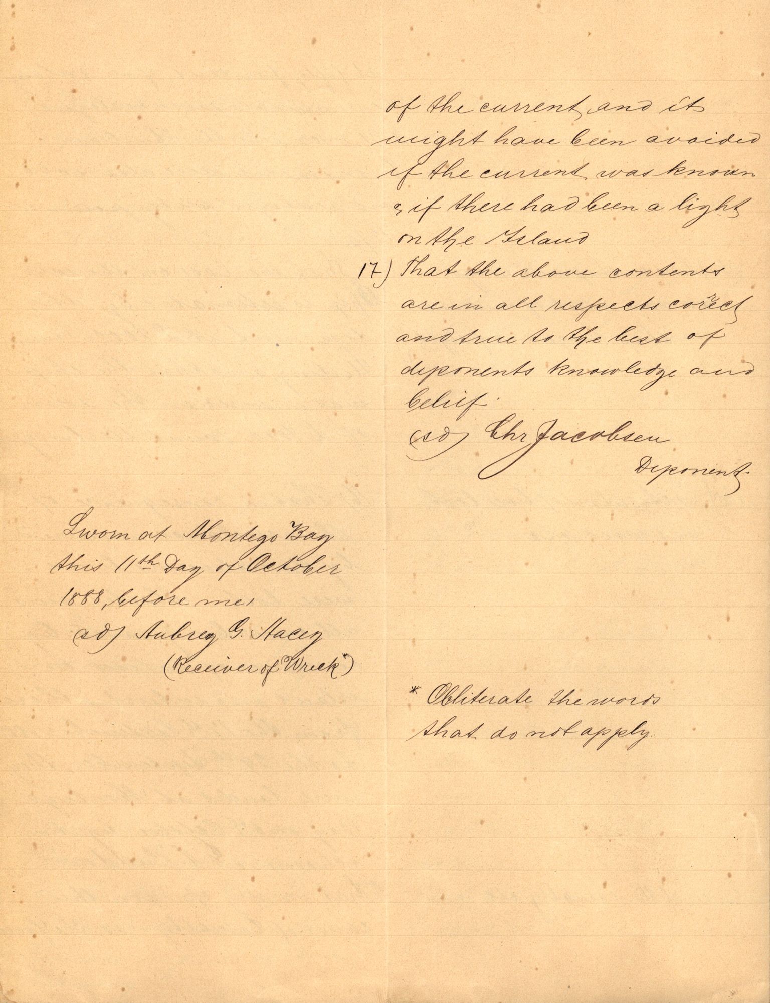 Pa 63 - Østlandske skibsassuranceforening, VEMU/A-1079/G/Ga/L0021/0003: Havaridokumenter / Inga av Drammen, Inga av Sandefjord, Primula, 1888-1889, p. 25
