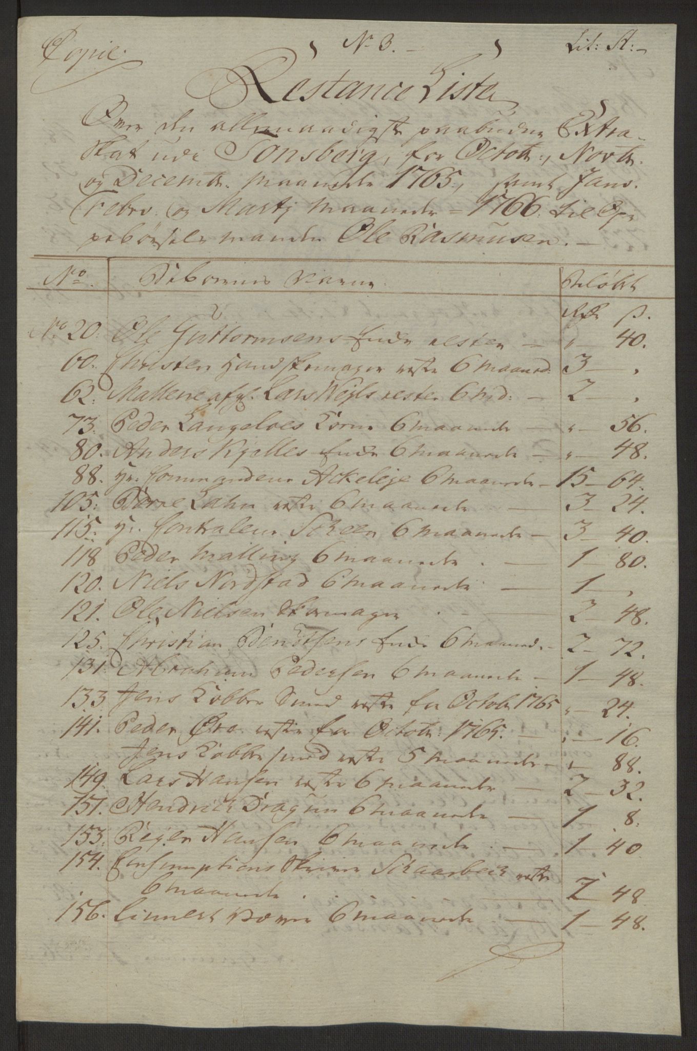 Rentekammeret inntil 1814, Reviderte regnskaper, Byregnskaper, AV/RA-EA-4066/R/Rh/L0162/0001: [H4] Kontribusjonsregnskap / Ekstraskatt, Tønsberg, 1762-1772, p. 426