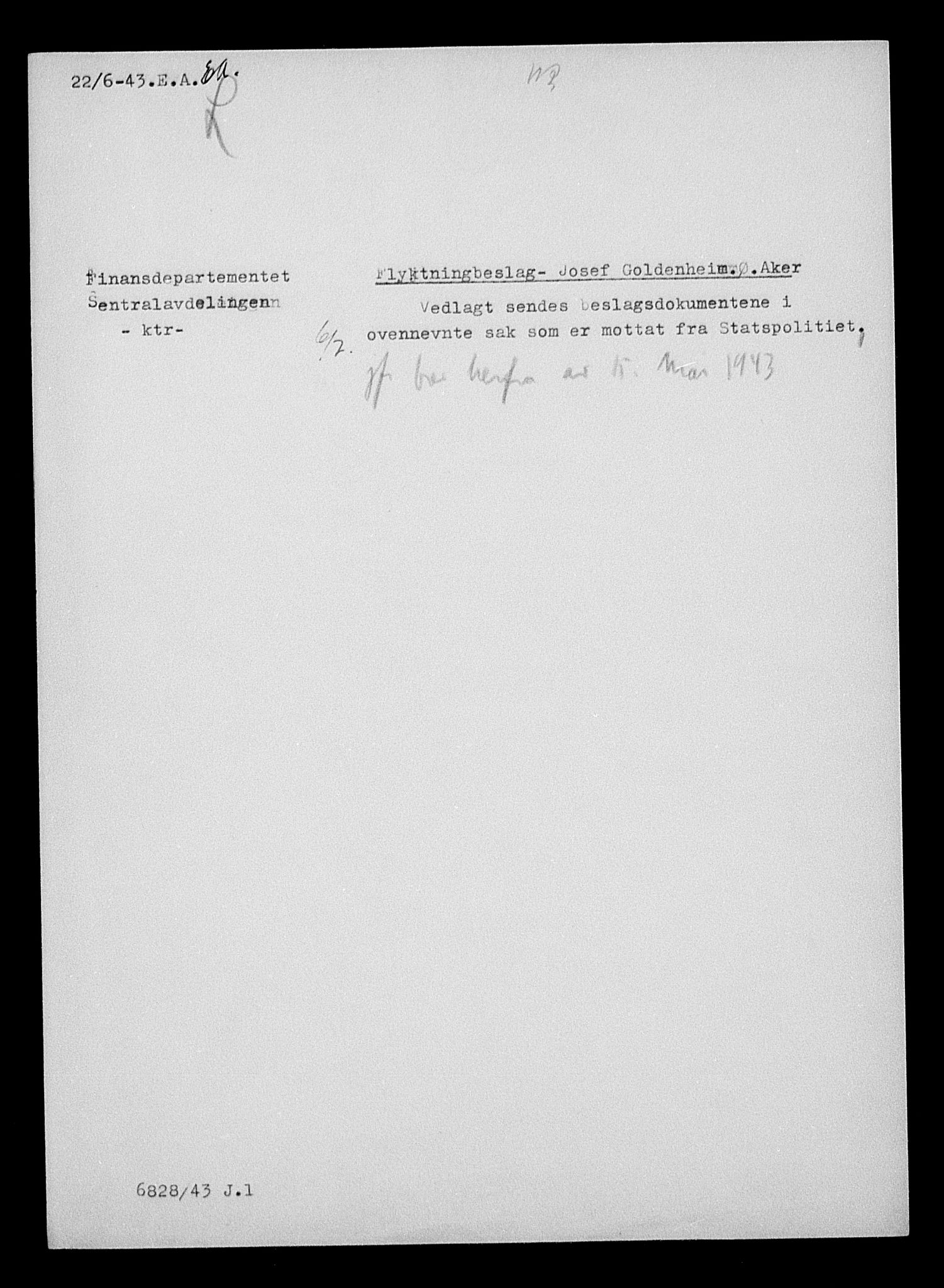 Justisdepartementet, Tilbakeføringskontoret for inndratte formuer, AV/RA-S-1564/H/Hc/Hcc/L0939: --, 1945-1947, p. 281