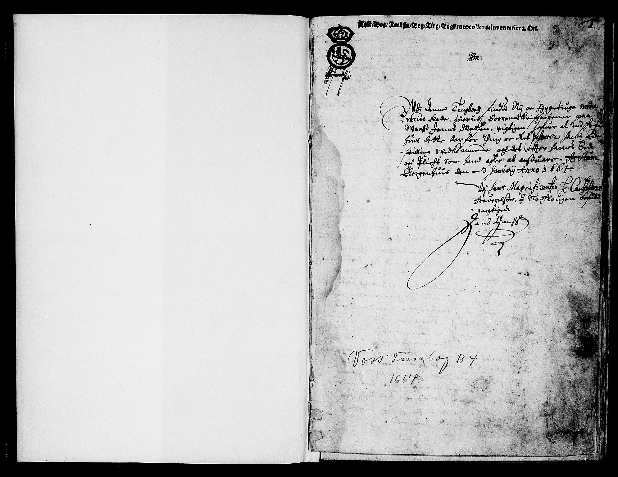 Hardanger og Voss sorenskriveri, SAB/A-2501/1/1A/1Ab/L0004: Tingbok for Voss, 1664, p. 0b-1a