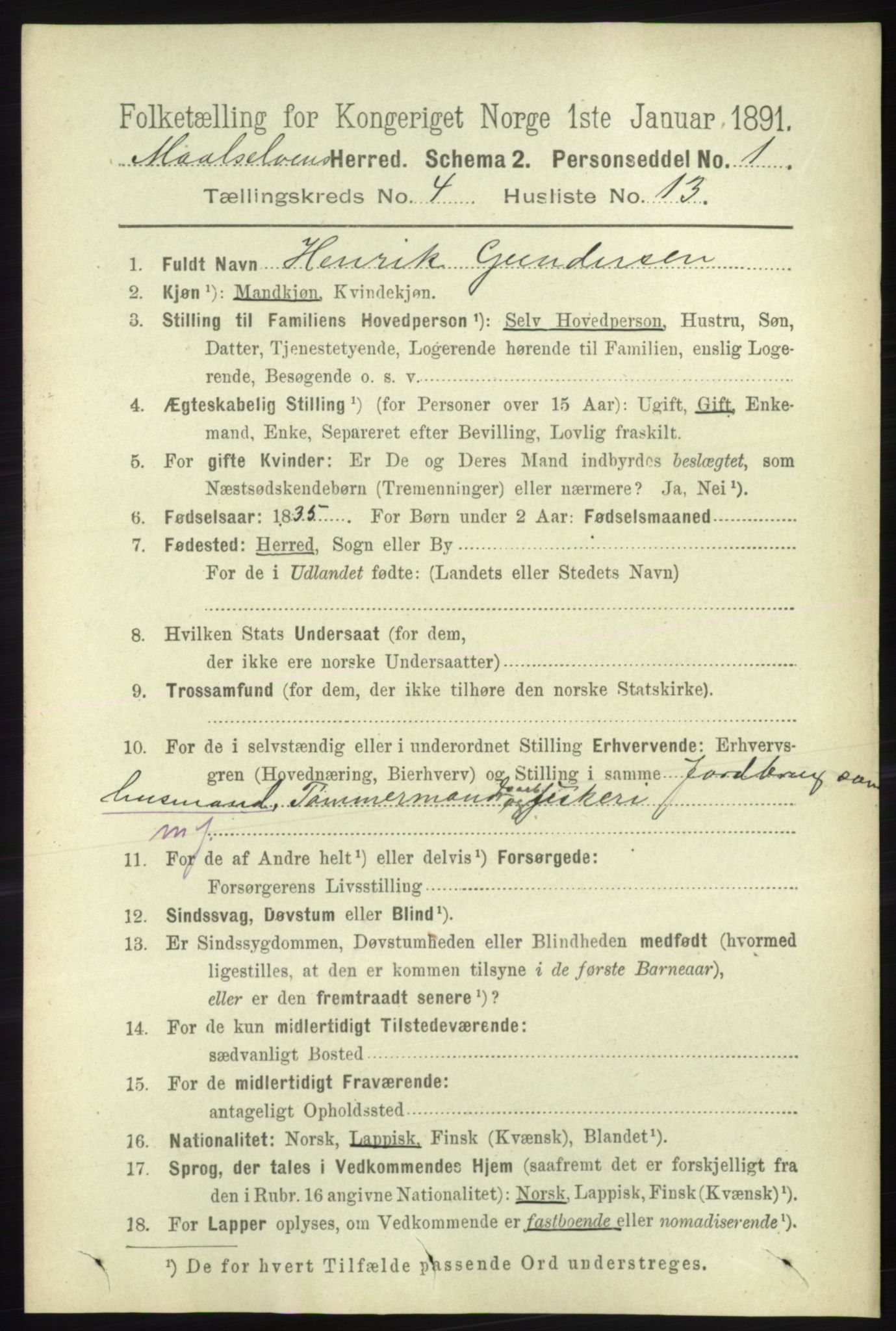 RA, 1891 census for 1924 Målselv, 1891, p. 1166