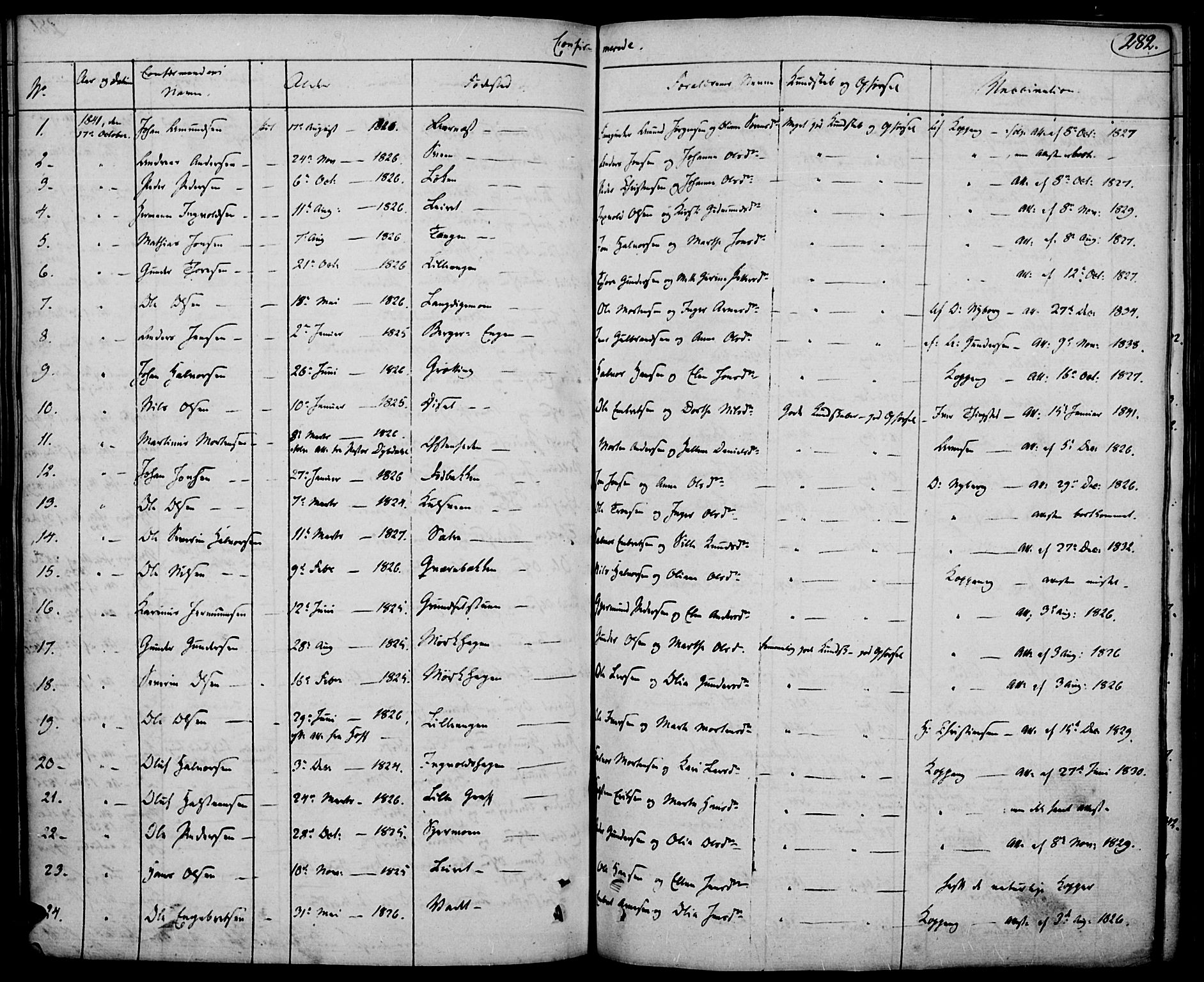 Elverum prestekontor, AV/SAH-PREST-044/H/Ha/Haa/L0008: Parish register (official) no. 8, 1830-1842, p. 282