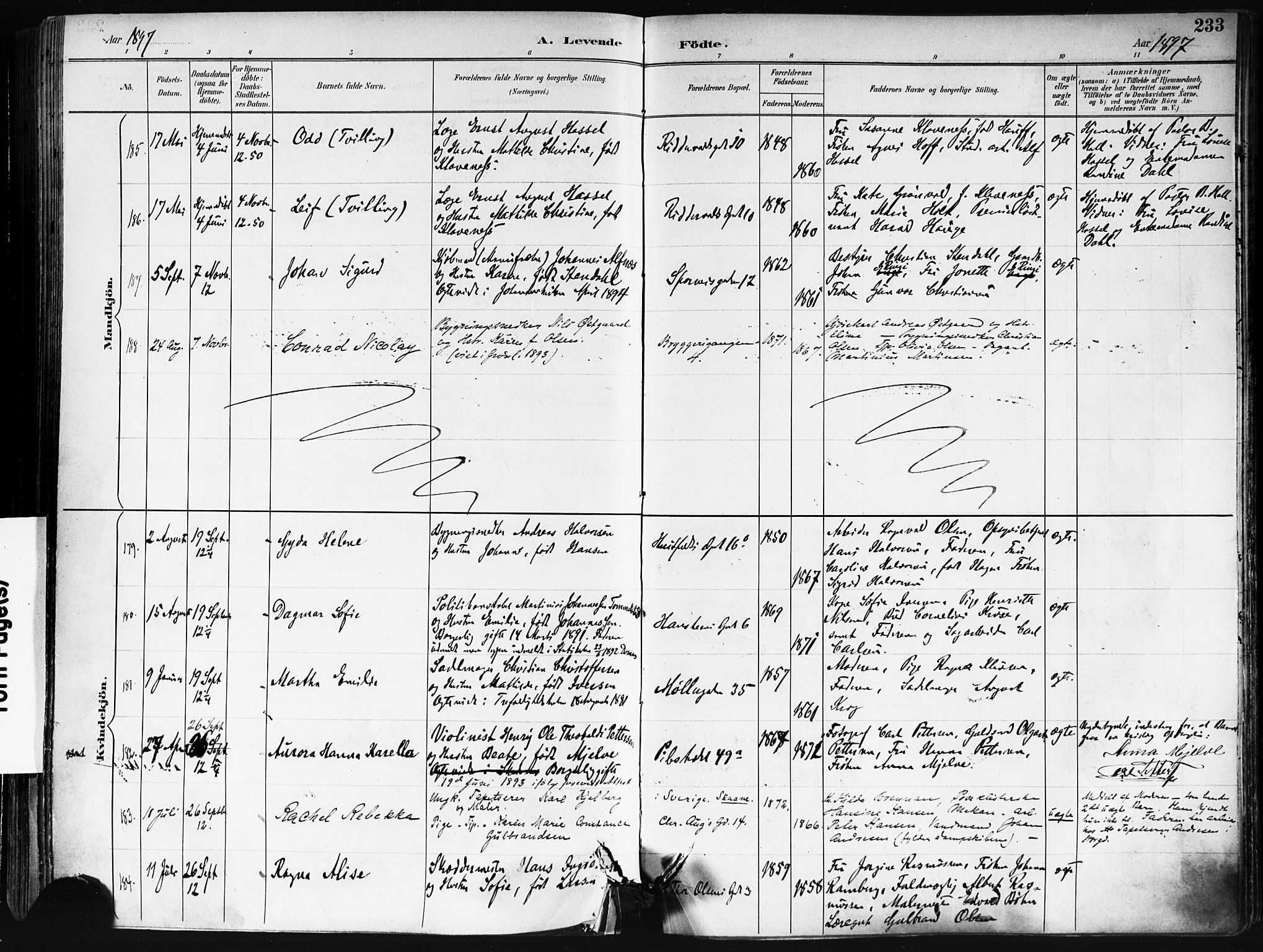 Trefoldighet prestekontor Kirkebøker, AV/SAO-A-10882/F/Fa/L0006: Parish register (official) no. I 6, 1891-1899, p. 233