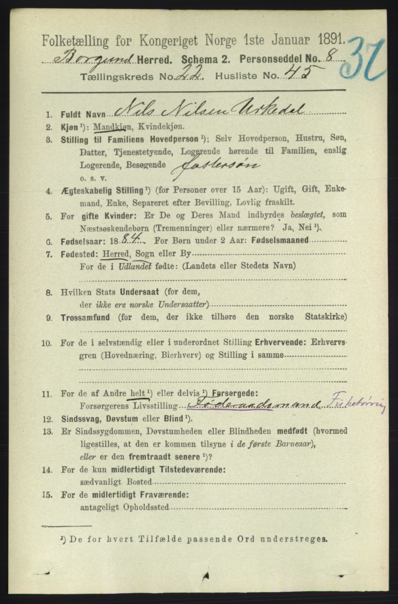 RA, 1891 census for 1531 Borgund, 1891, p. 6938