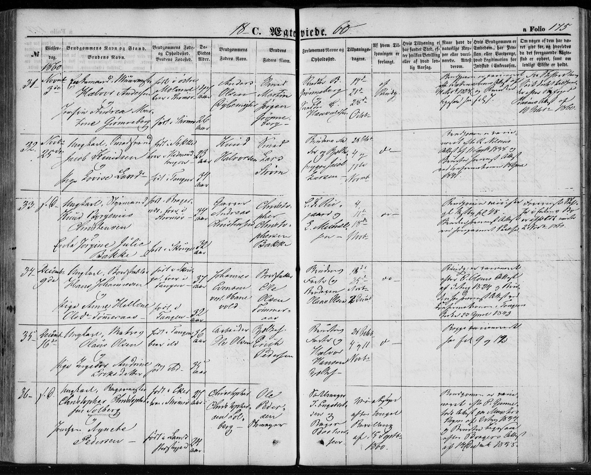 Strømsø kirkebøker, AV/SAKO-A-246/F/Fa/L0017: Parish register (official) no. I 17, 1848-1865, p. 175