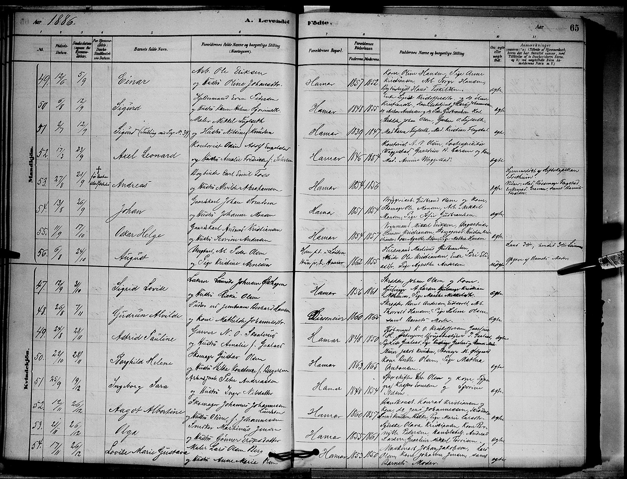 Vang prestekontor, Hedmark, AV/SAH-PREST-008/H/Ha/Hab/L0012: Parish register (copy) no. 12, 1878-1889, p. 65