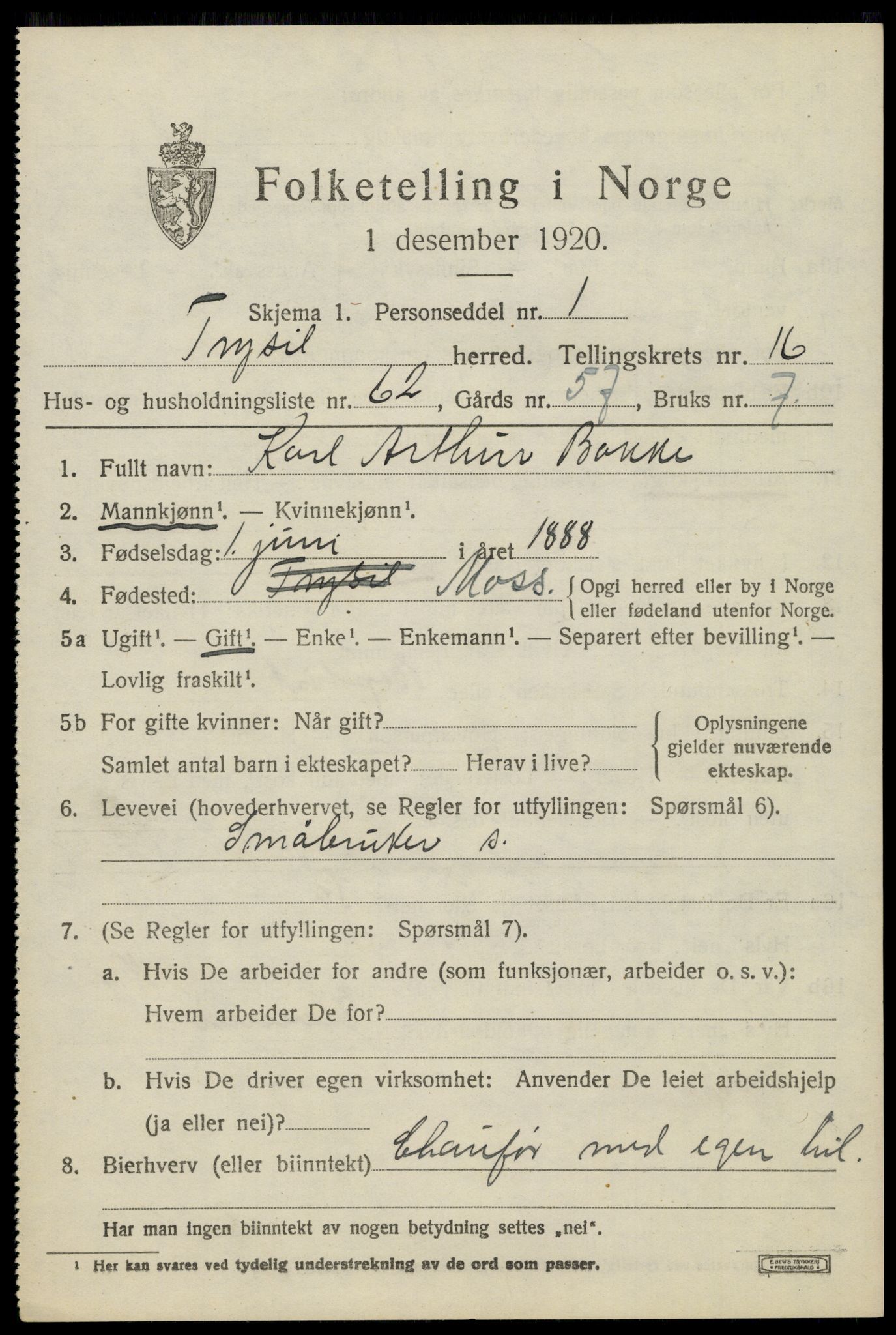 SAH, 1920 census for Trysil, 1920, p. 10155