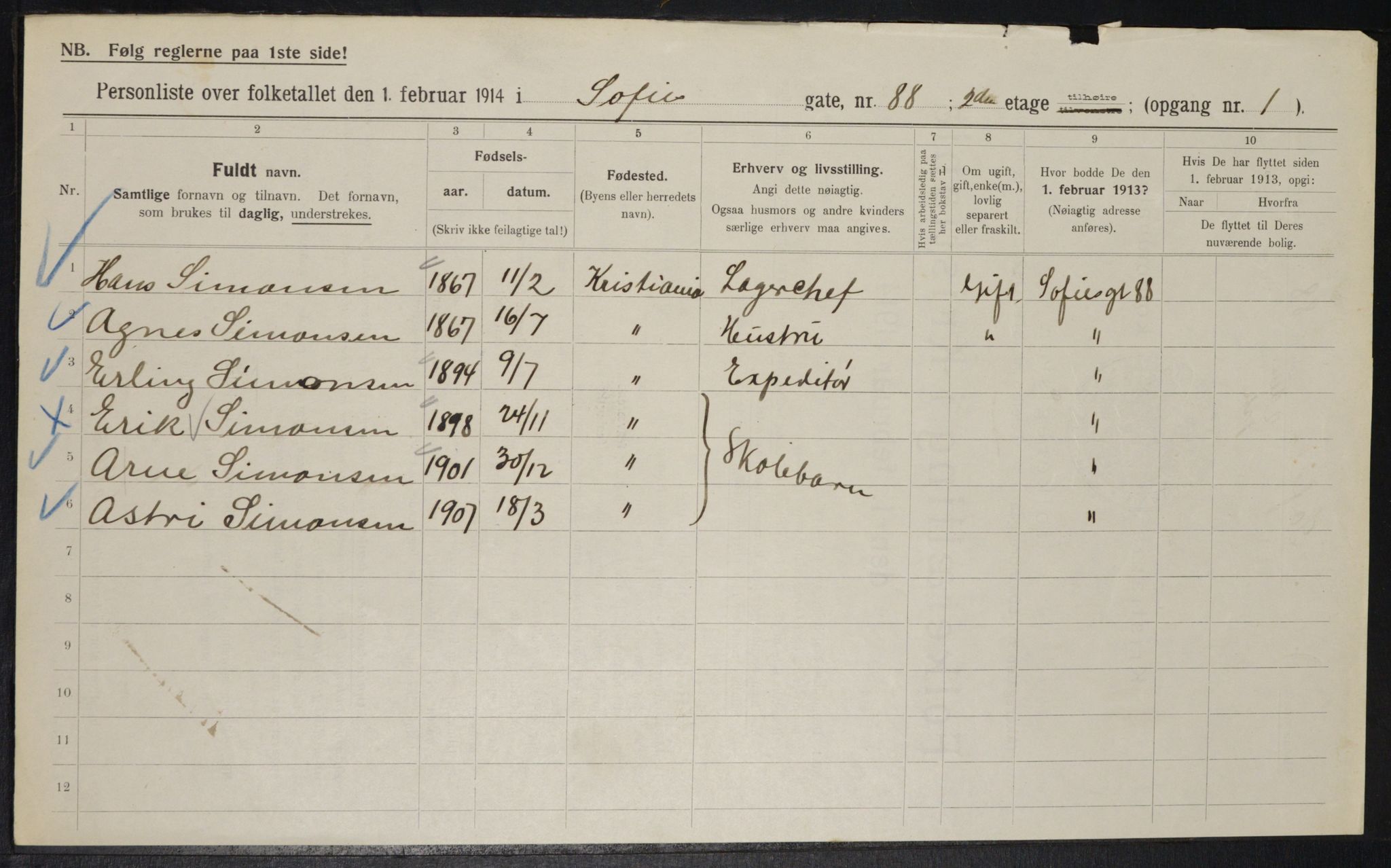 OBA, Municipal Census 1914 for Kristiania, 1914, p. 99200