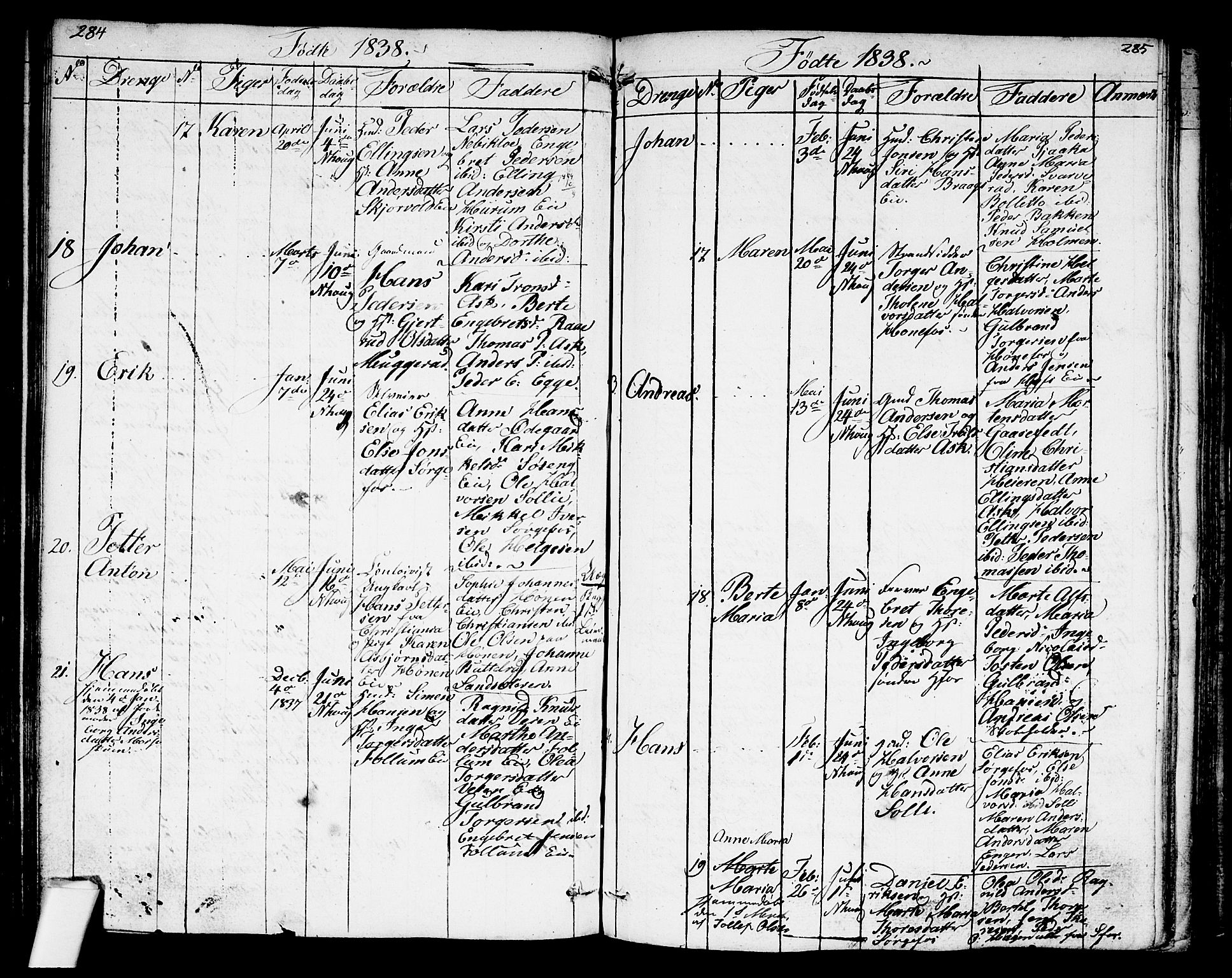 Norderhov kirkebøker, AV/SAKO-A-237/G/Ga/L0004: Parish register (copy) no. I 4, 1824-1849, p. 284-285