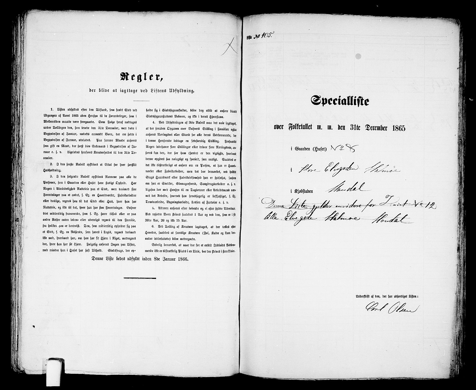 RA, 1865 census for Mandal/Mandal, 1865, p. 818