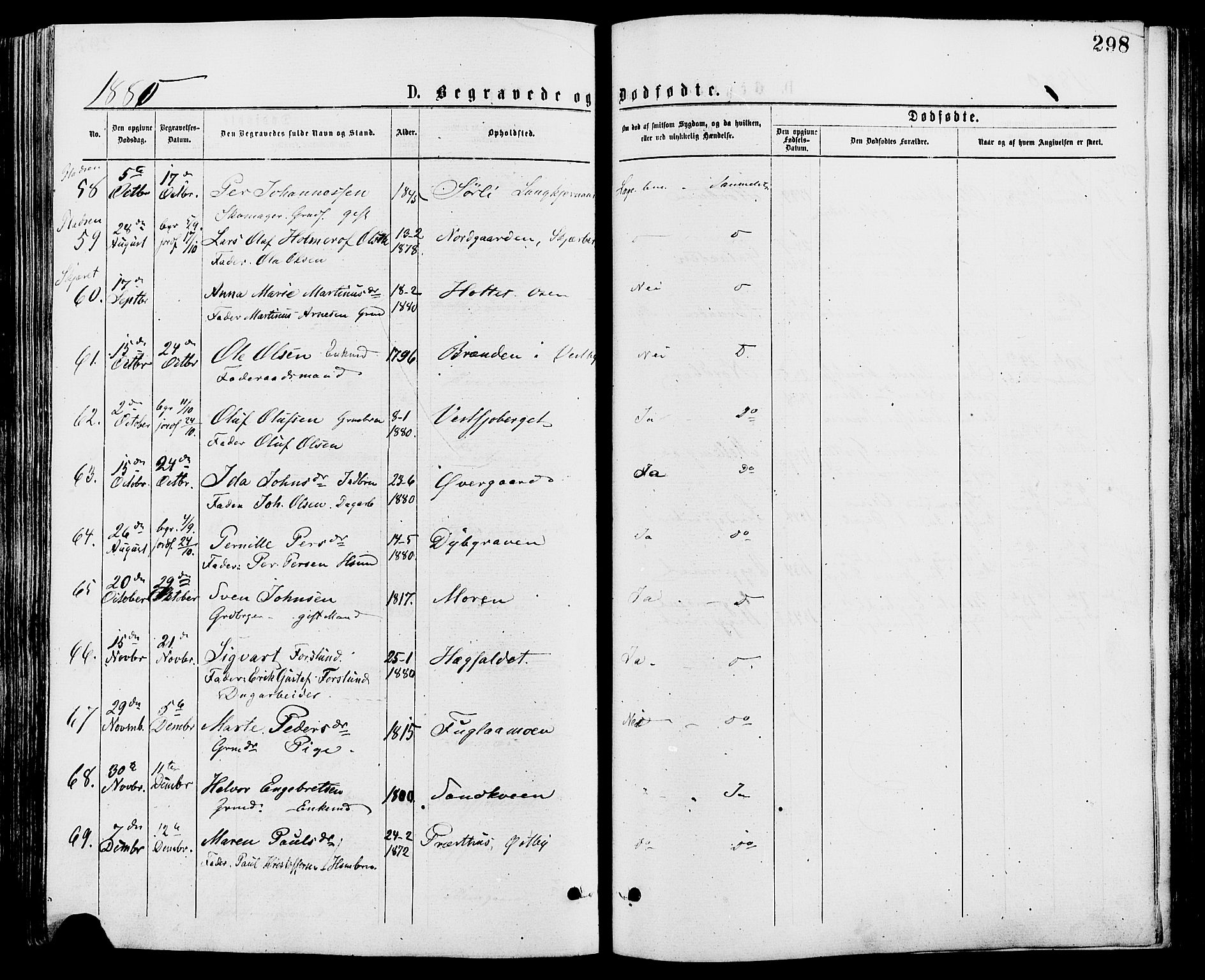 Trysil prestekontor, AV/SAH-PREST-046/H/Ha/Haa/L0007: Parish register (official) no. 7, 1874-1880, p. 298