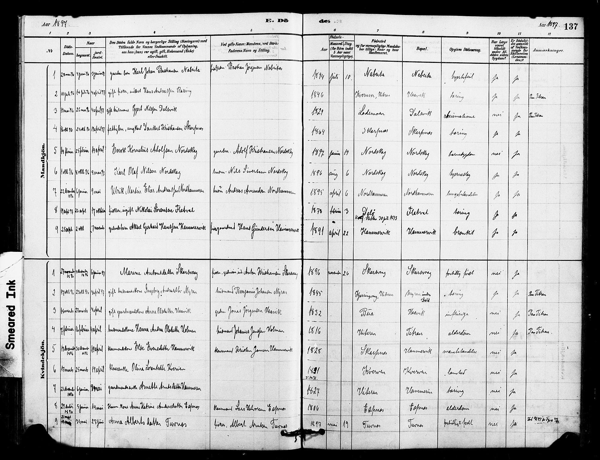 Ministerialprotokoller, klokkerbøker og fødselsregistre - Sør-Trøndelag, SAT/A-1456/641/L0595: Parish register (official) no. 641A01, 1882-1897, p. 137