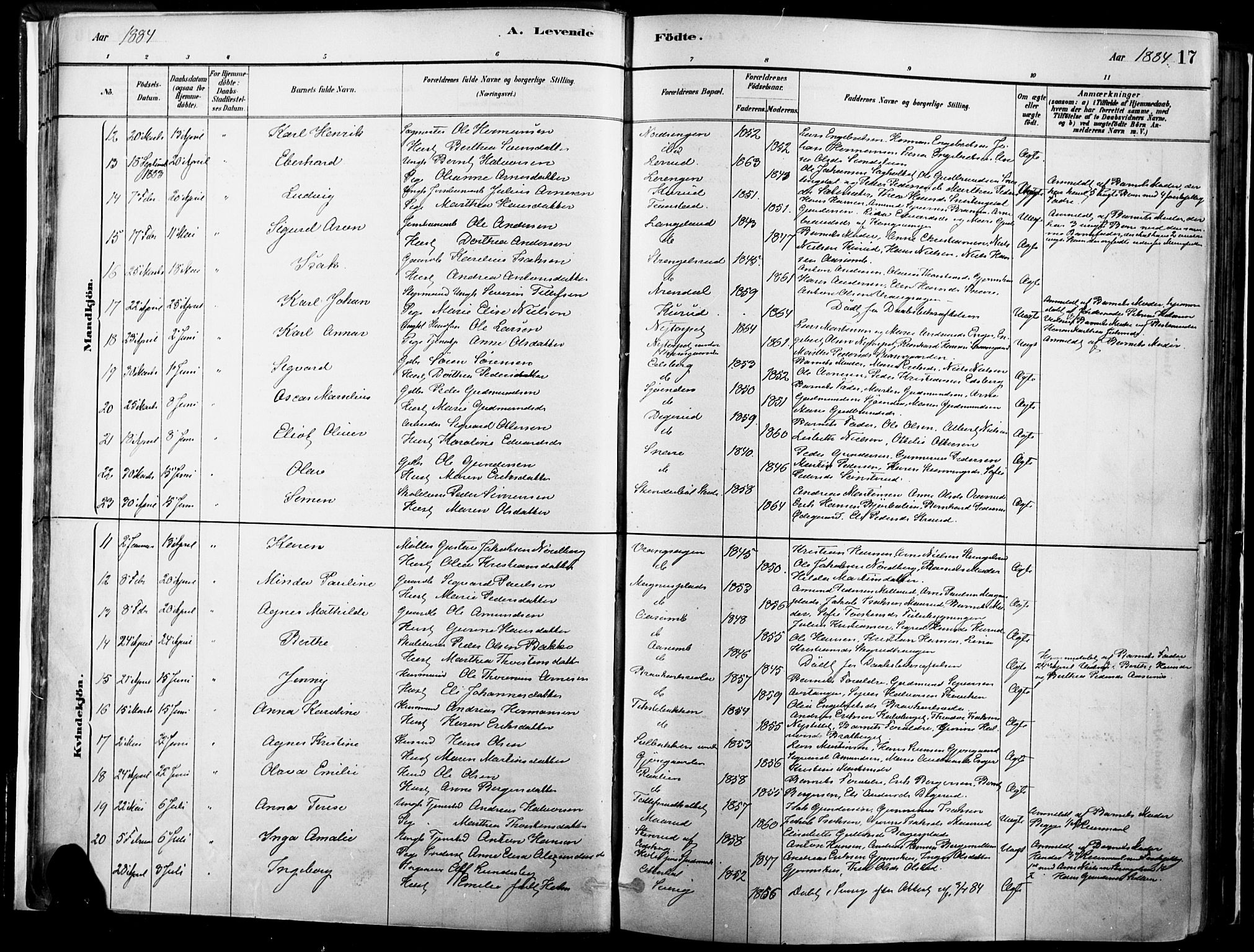 Vinger prestekontor, AV/SAH-PREST-024/H/Ha/Haa/L0014: Parish register (official) no. 14, 1881-1900, p. 17