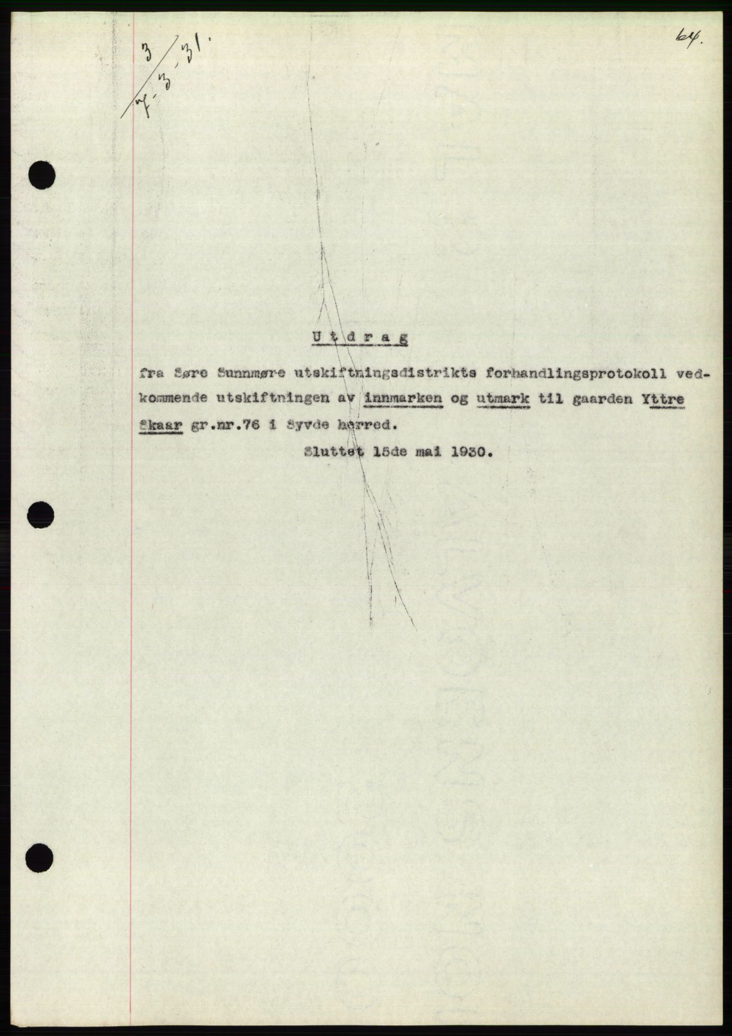 Søre Sunnmøre sorenskriveri, AV/SAT-A-4122/1/2/2C/L0052: Mortgage book no. 46, 1931-1931, Deed date: 07.03.1931