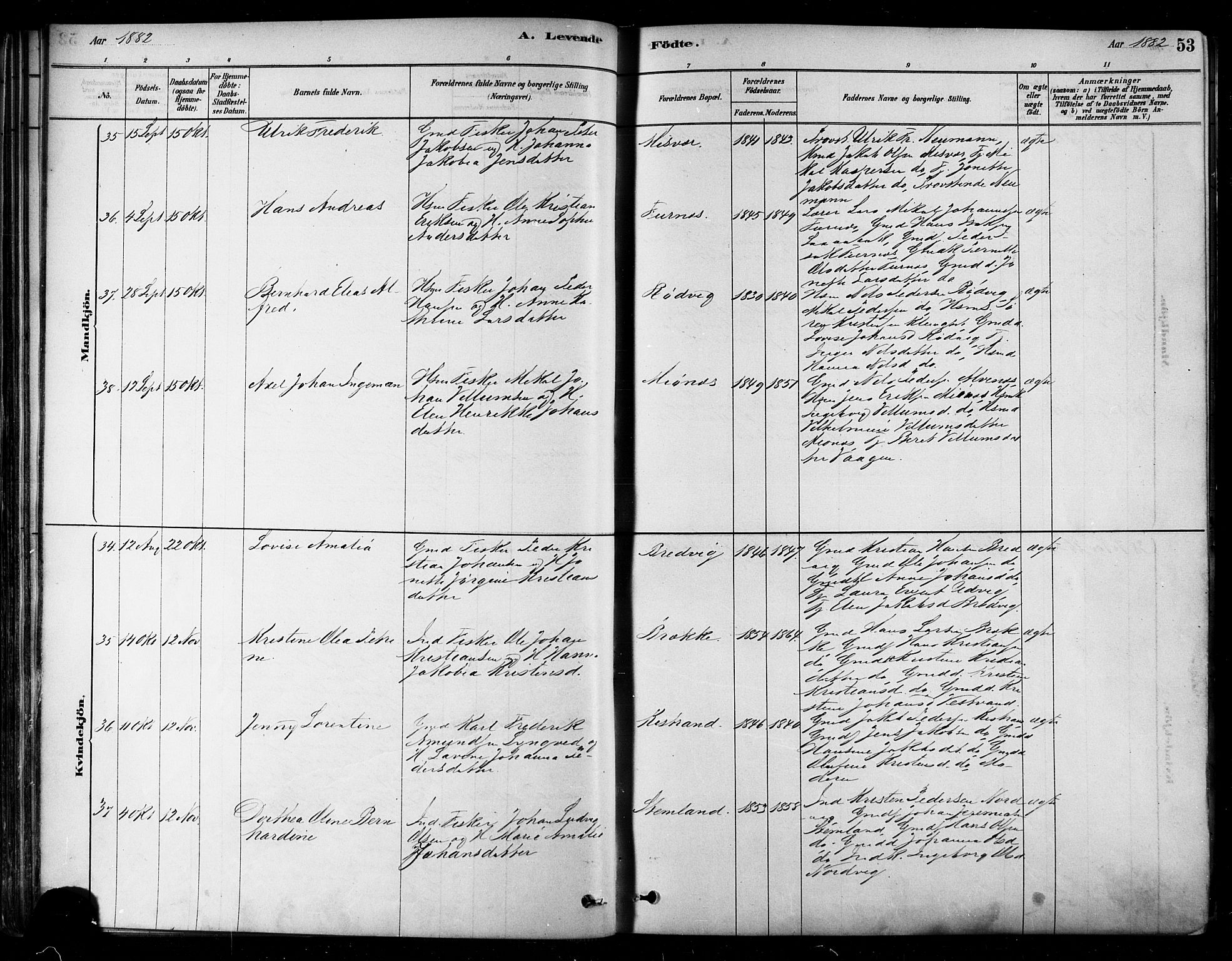 Ministerialprotokoller, klokkerbøker og fødselsregistre - Nordland, AV/SAT-A-1459/852/L0740: Parish register (official) no. 852A10, 1878-1894, p. 53