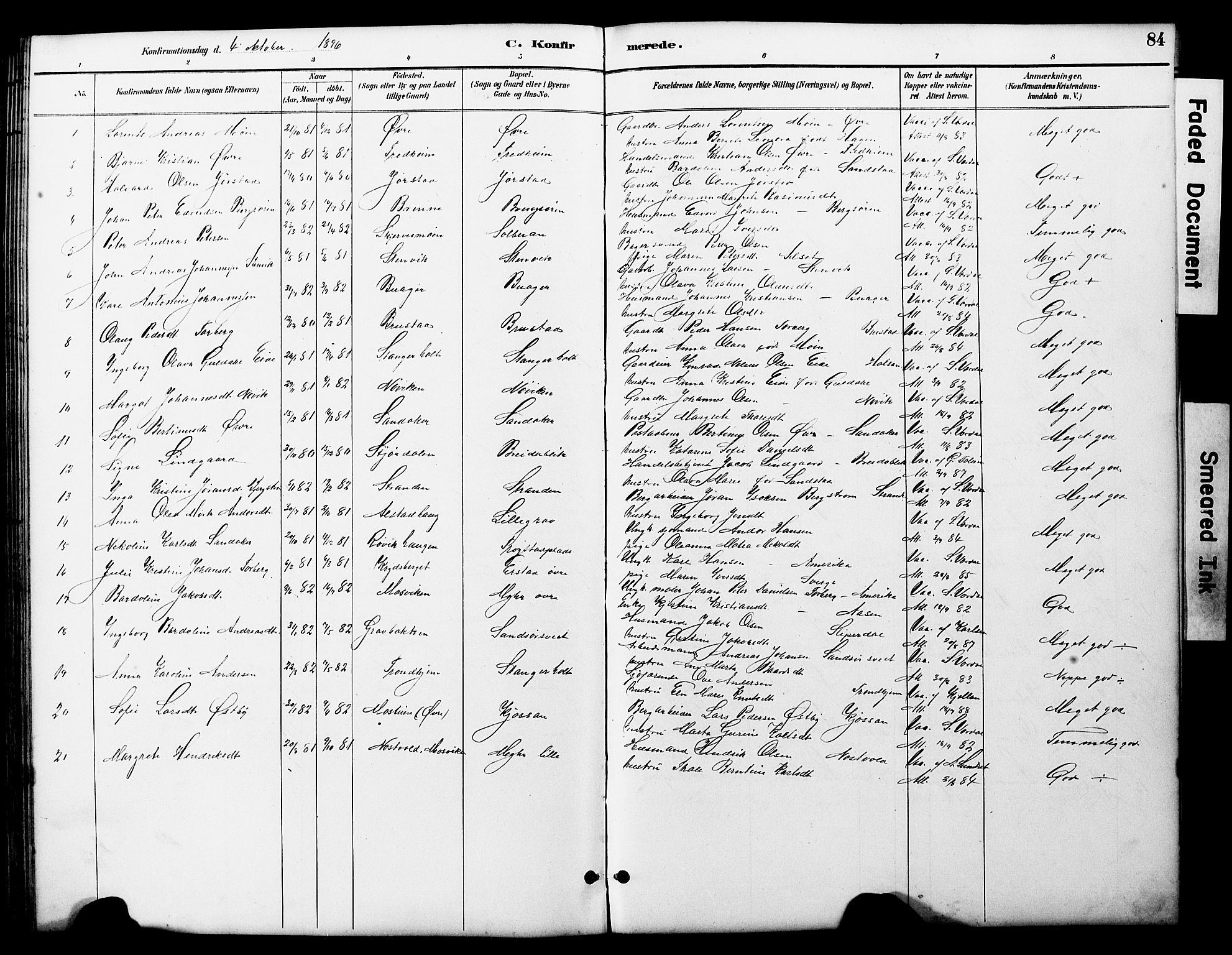 Ministerialprotokoller, klokkerbøker og fødselsregistre - Nord-Trøndelag, SAT/A-1458/722/L0226: Parish register (copy) no. 722C02, 1889-1927, p. 84