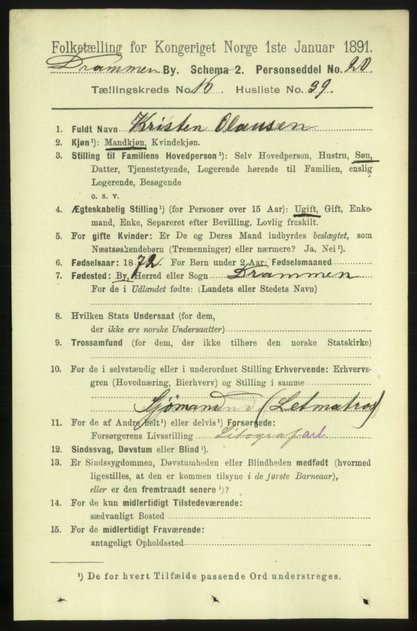 RA, 1891 census for 0602 Drammen, 1891, p. 11270