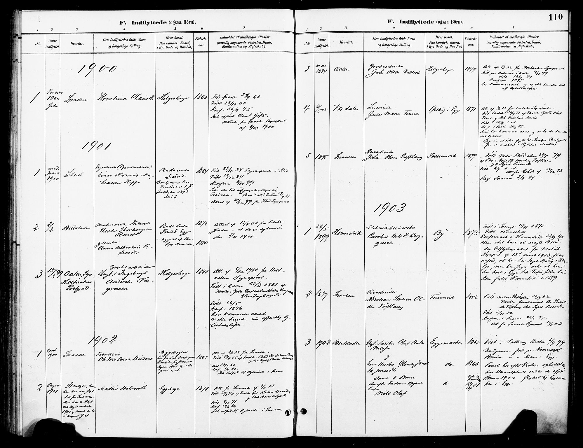 Ministerialprotokoller, klokkerbøker og fødselsregistre - Nord-Trøndelag, SAT/A-1458/740/L0379: Parish register (official) no. 740A02, 1895-1907, p. 110