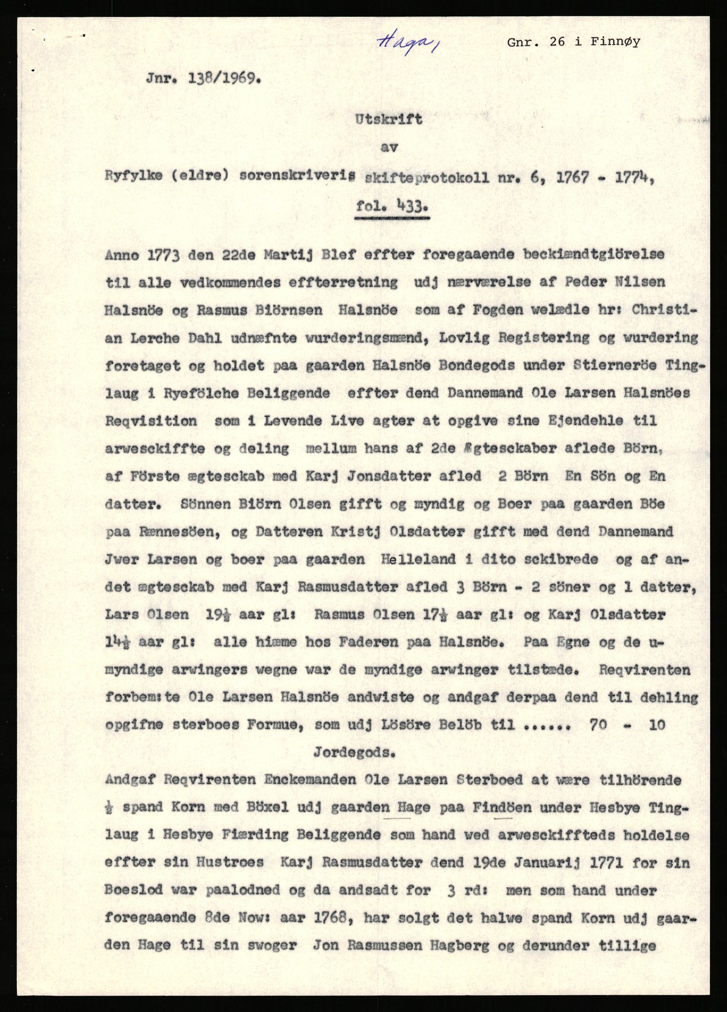 Statsarkivet i Stavanger, AV/SAST-A-101971/03/Y/Yj/L0028: Avskrifter sortert etter gårdsnavn: Gudla - Haga i Håland, 1750-1930, p. 467