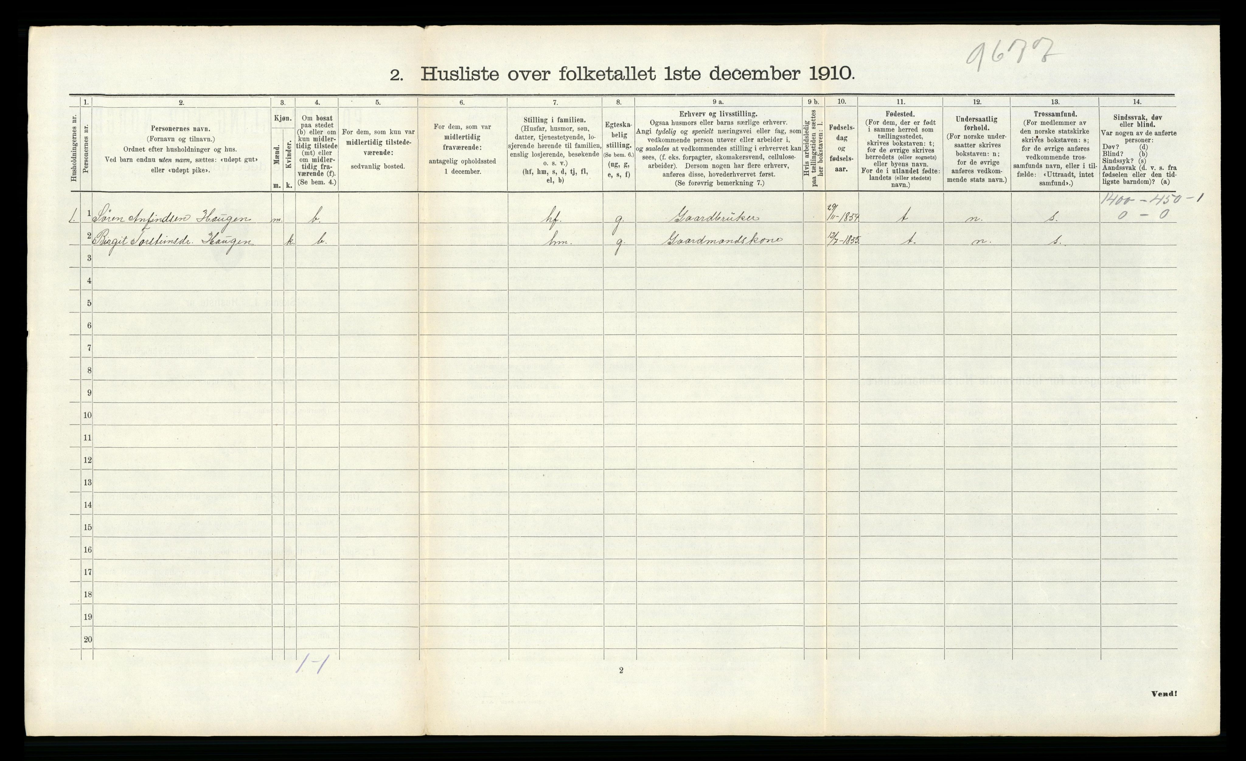 RA, 1910 census for Tinn, 1910, p. 536