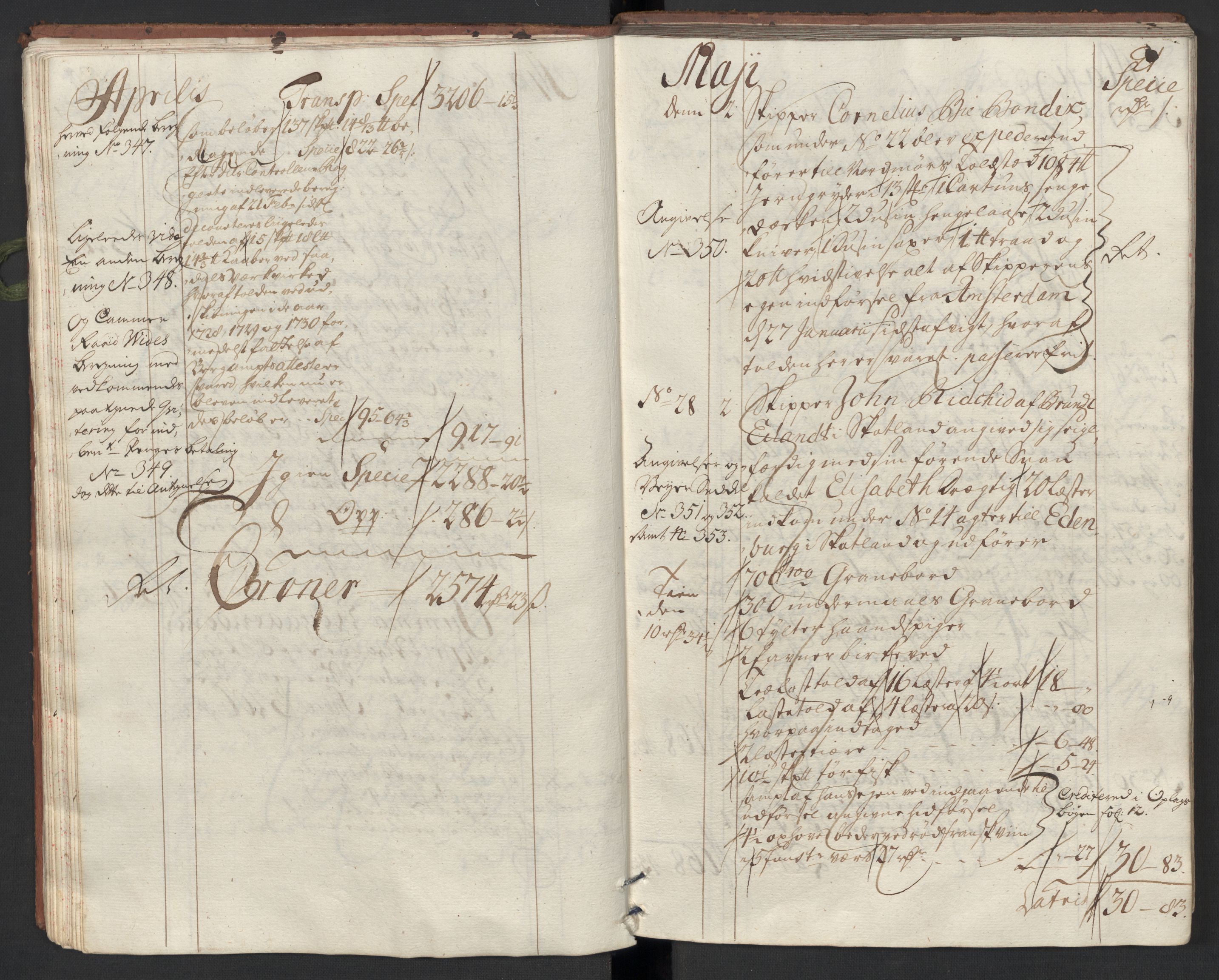 Generaltollkammeret, tollregnskaper, RA/EA-5490/R33/L0013/0002: Tollregnskaper Trondheim A / Utgående tollbok, 1731, p. 20b-21a