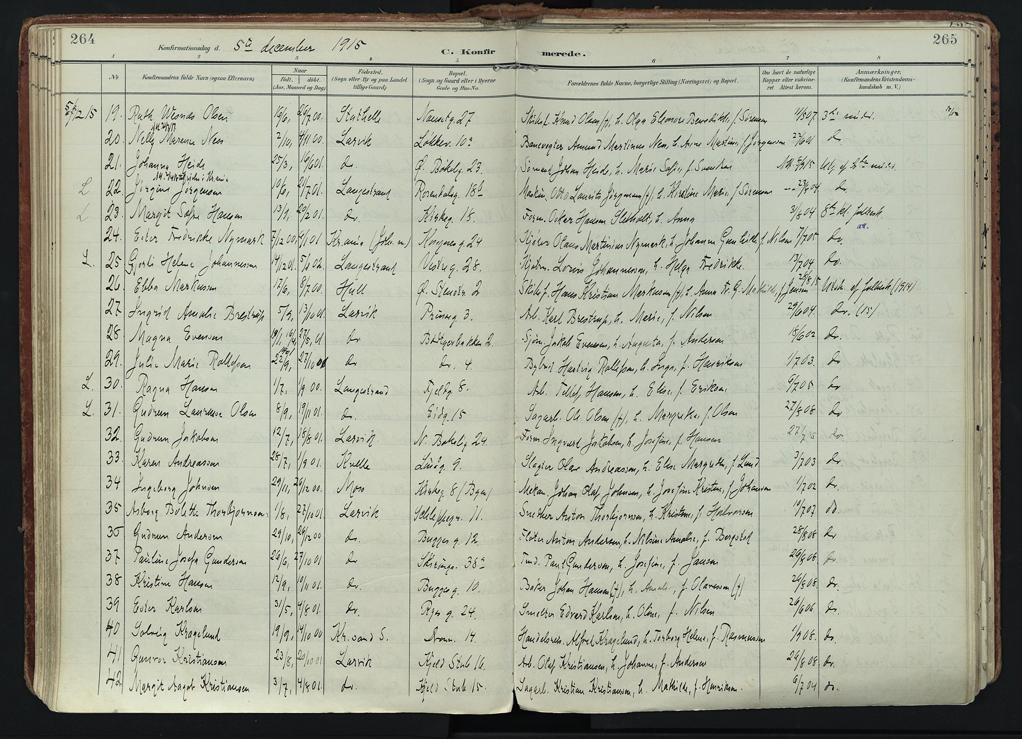Larvik kirkebøker, SAKO/A-352/F/Fa/L0011: Parish register (official) no. I 11, 1902-1922, p. 264-265