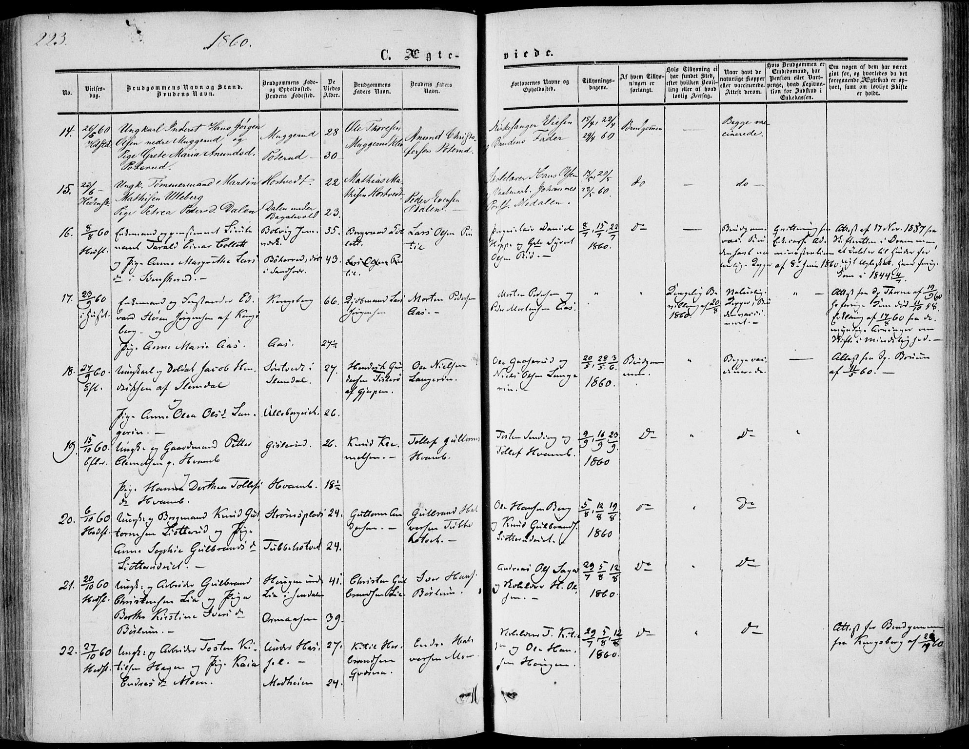 Sandsvær kirkebøker, AV/SAKO-A-244/F/Fa/L0006: Parish register (official) no. I 6, 1857-1868, p. 223