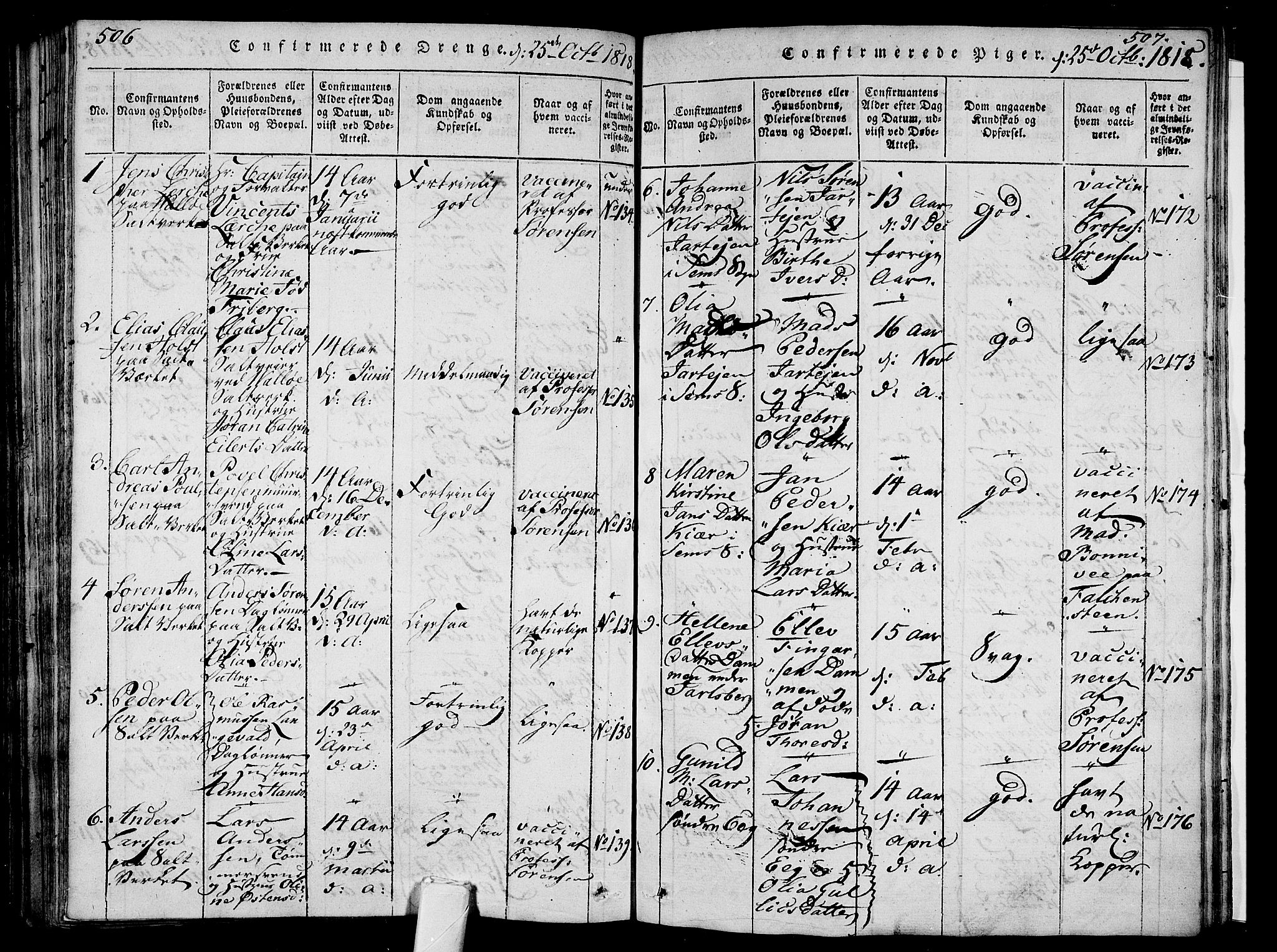 Sem kirkebøker, AV/SAKO-A-5/F/Fa/L0004: Parish register (official) no. I 4, 1814-1825, p. 506-507