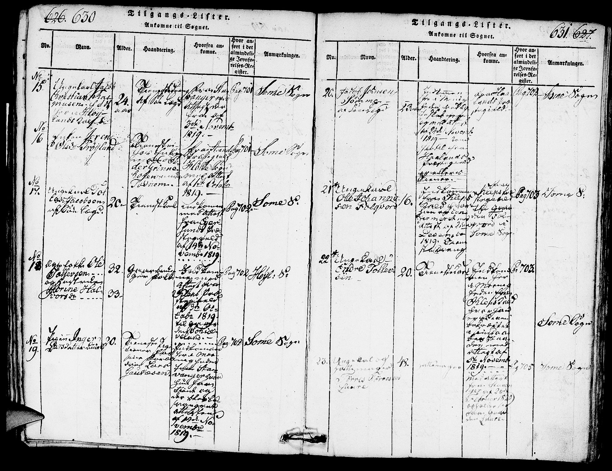 Høyland sokneprestkontor, SAST/A-101799/001/30BA/L0006: Parish register (official) no. A 6, 1815-1825, p. 630-631