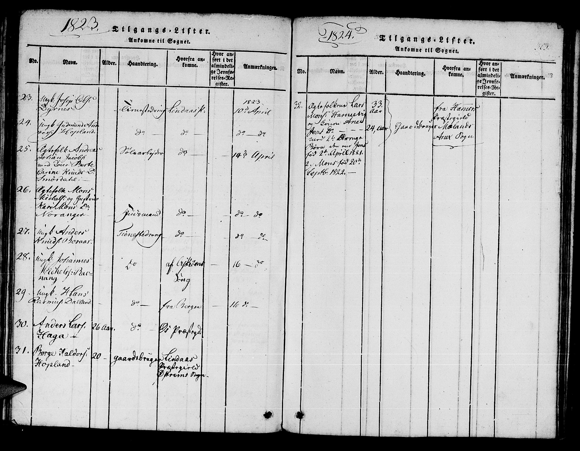 Manger sokneprestembete, AV/SAB-A-76801/H/Haa: Parish register (official) no. A 3, 1816-1824, p. 303