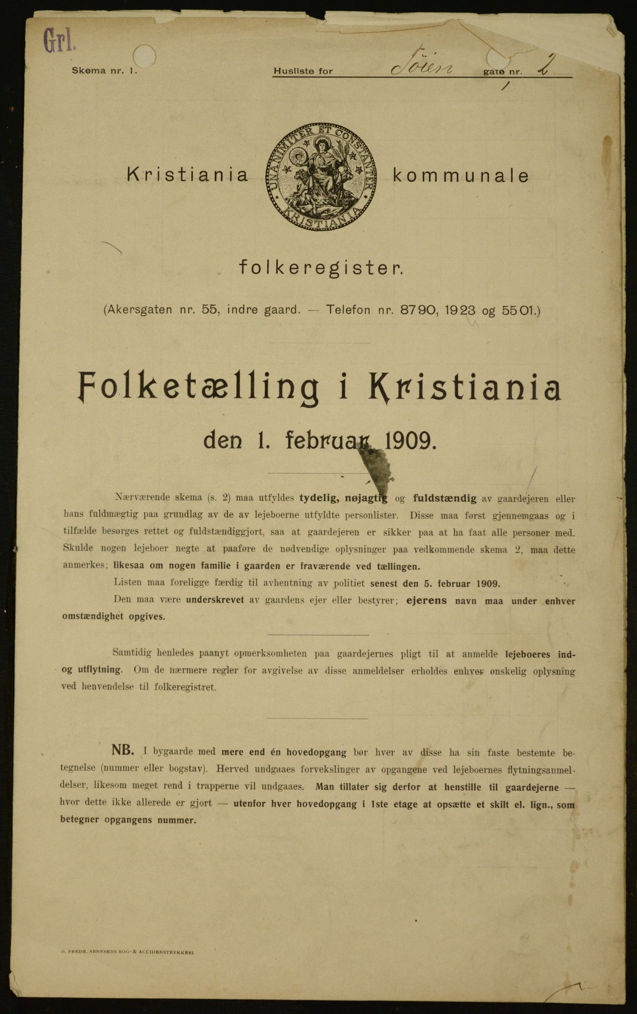 OBA, Municipal Census 1909 for Kristiania, 1909, p. 106614