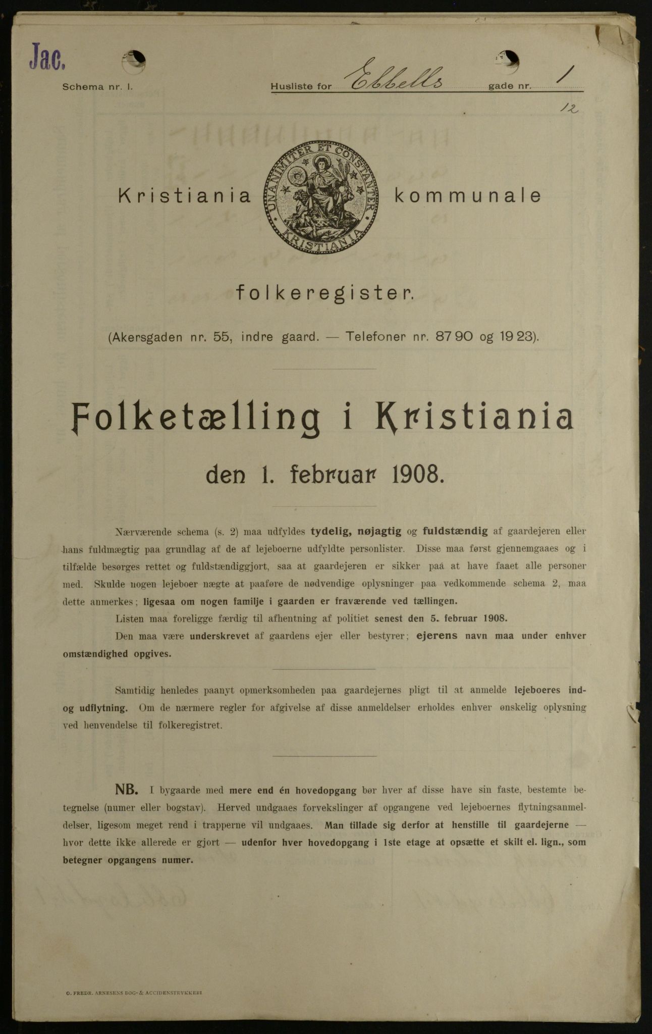 OBA, Municipal Census 1908 for Kristiania, 1908, p. 16678