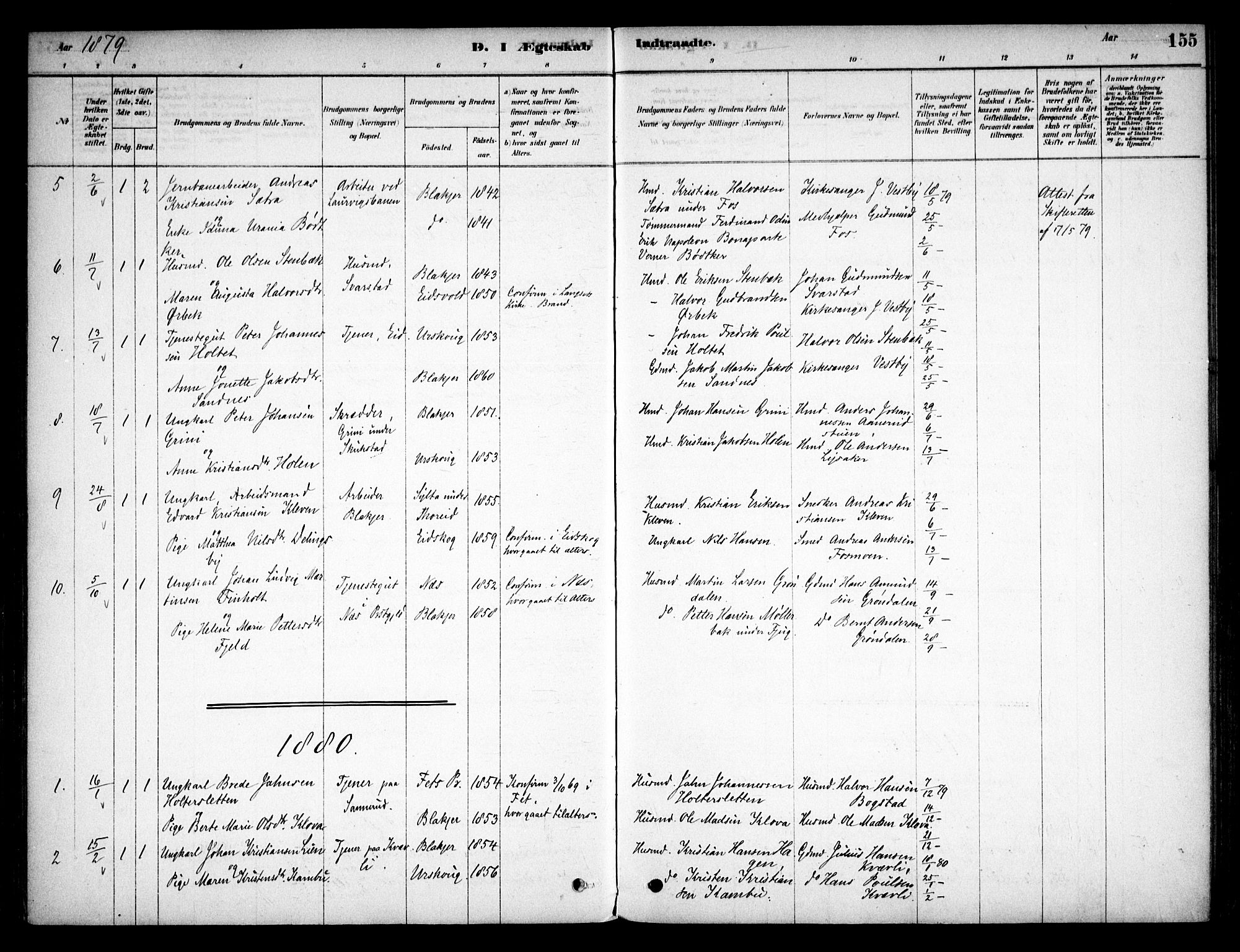 Aurskog prestekontor Kirkebøker, AV/SAO-A-10304a/F/Fb/L0001: Parish register (official) no. II 1, 1878-1909, p. 155
