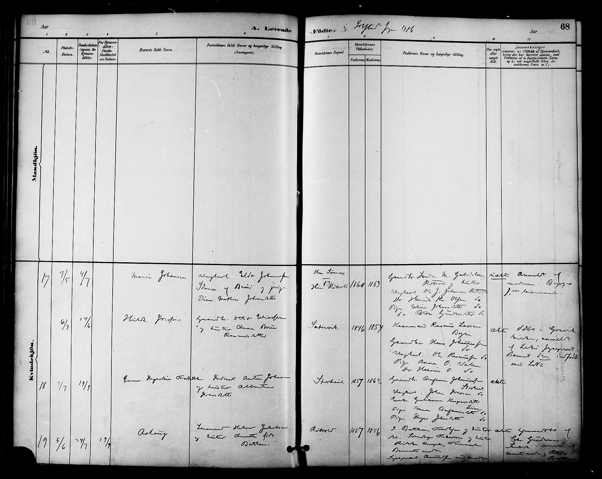 Ministerialprotokoller, klokkerbøker og fødselsregistre - Nordland, AV/SAT-A-1459/810/L0151: Parish register (official) no. 810A10 /2, 1885-1895, p. 68